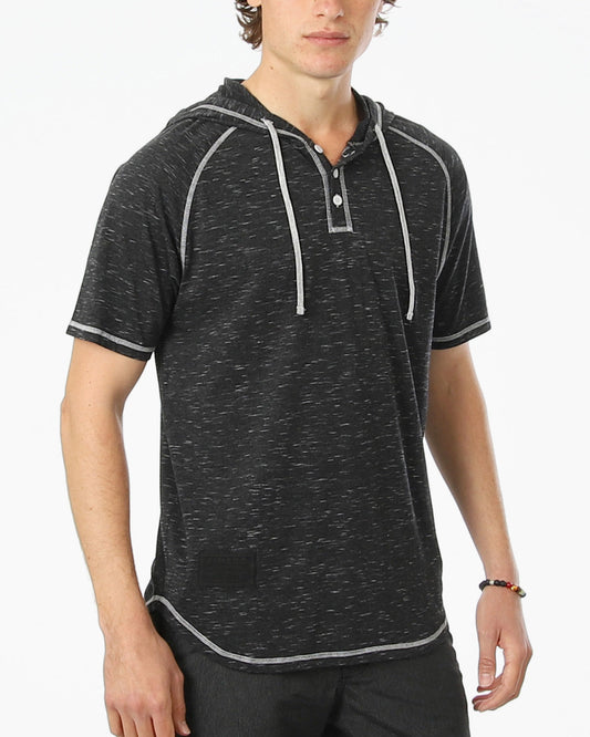 ZIMEGO Short Sleeve Raglan Henley Hoodie Round Bottom Semi Longline T-Shirt-0