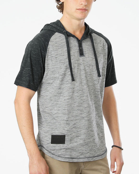 ZIMEGO Short Sleeve Raglan Henley Hoodie Round Bottom Semi Longline T-Shirt-0