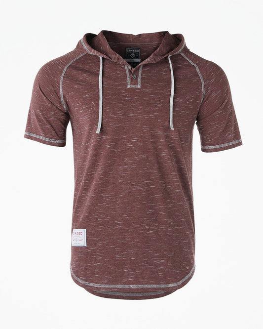 ZIMEGO Short Sleeve Raglan Henley Hoodie Round Bottom Semi Longline T-Shirt-0