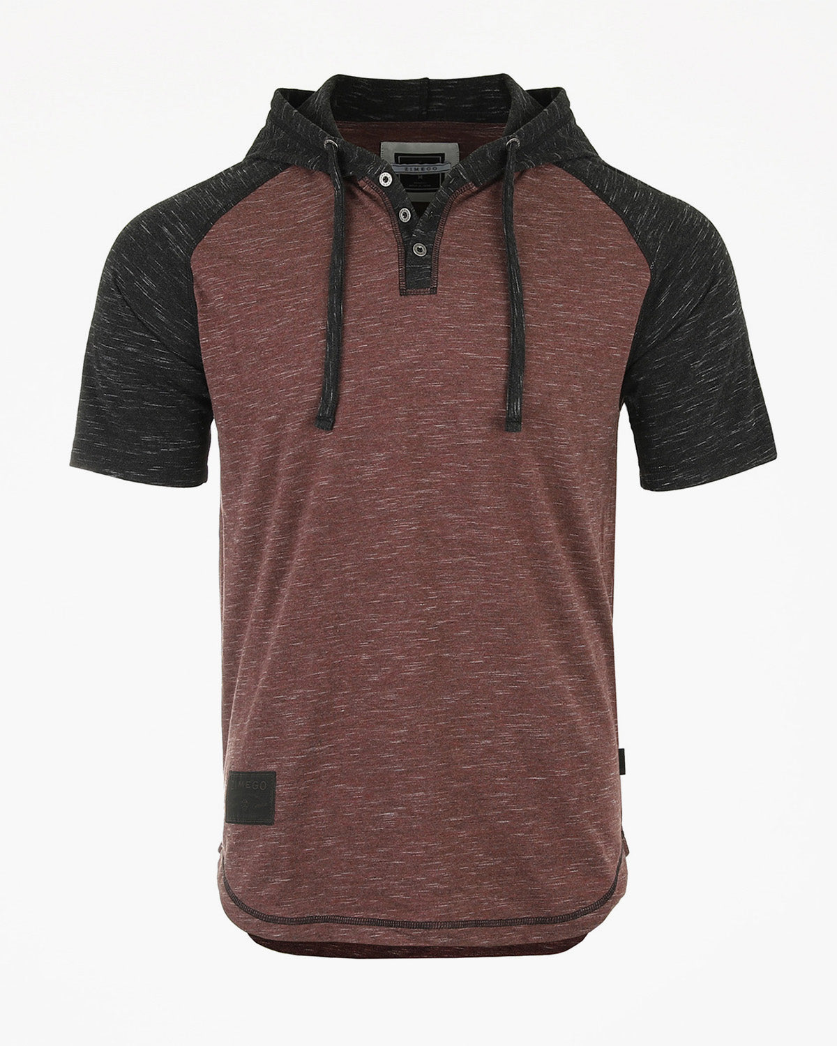 ZIMEGO Short Sleeve Raglan Henley Hoodie Round Bottom Semi Longline T-Shirt-0