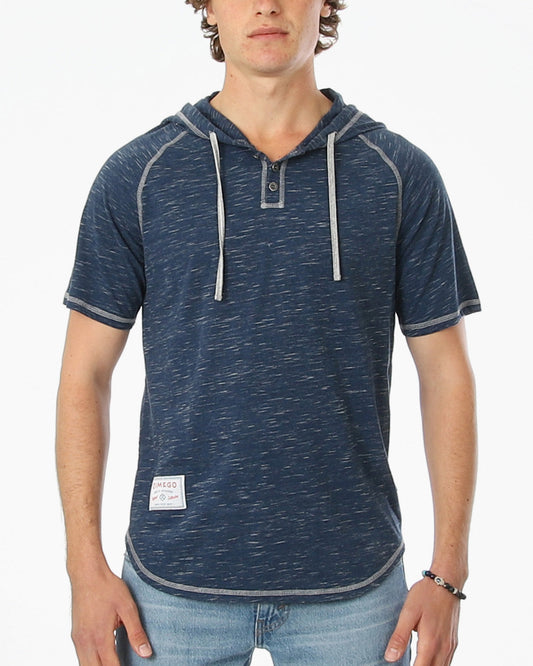 ZIMEGO Short Sleeve Raglan Henley Hoodie Round Bottom Semi Longline T-Shirt-0