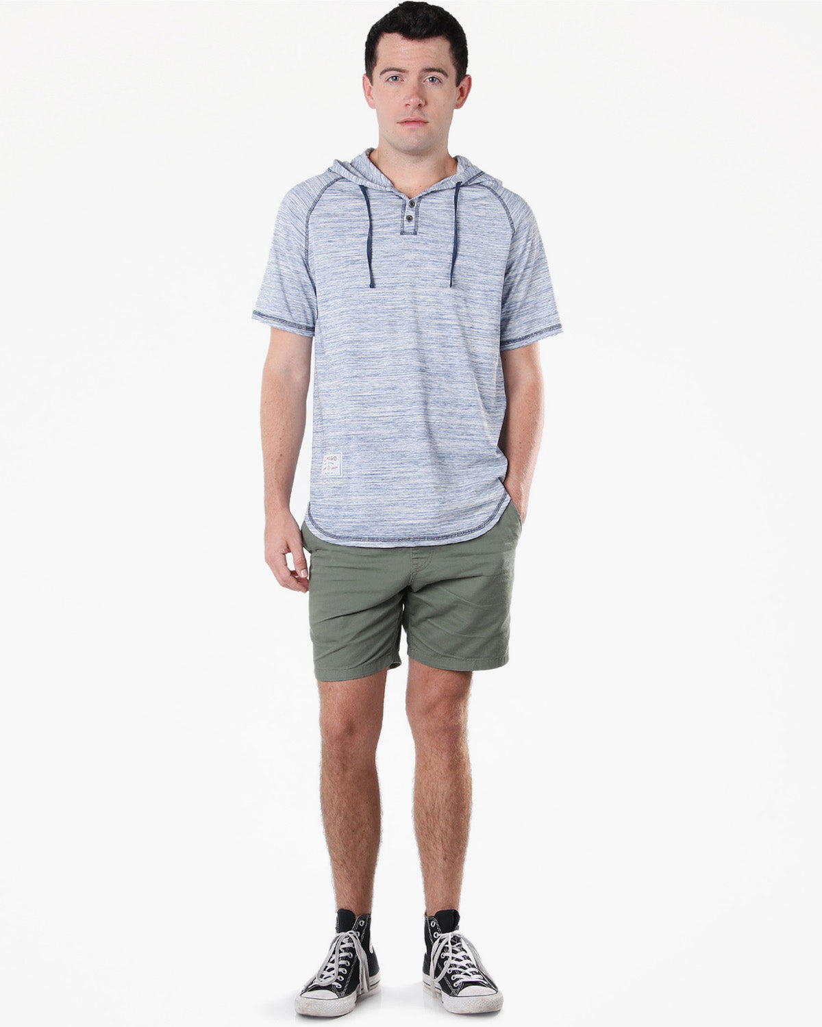 ZIMEGO Short Sleeve Raglan Henley Hoodie Round Bottom Semi Longline T-Shirt-0