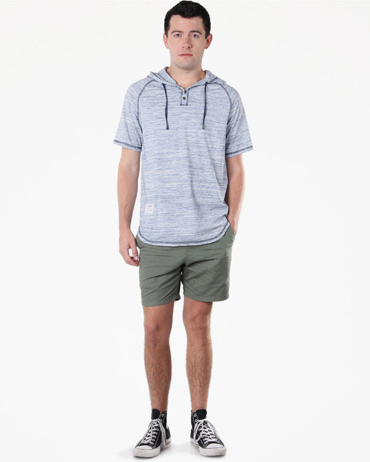 ZIMEGO Short Sleeve Raglan Henley Hoodie Round Bottom Semi Longline T-Shirt-0