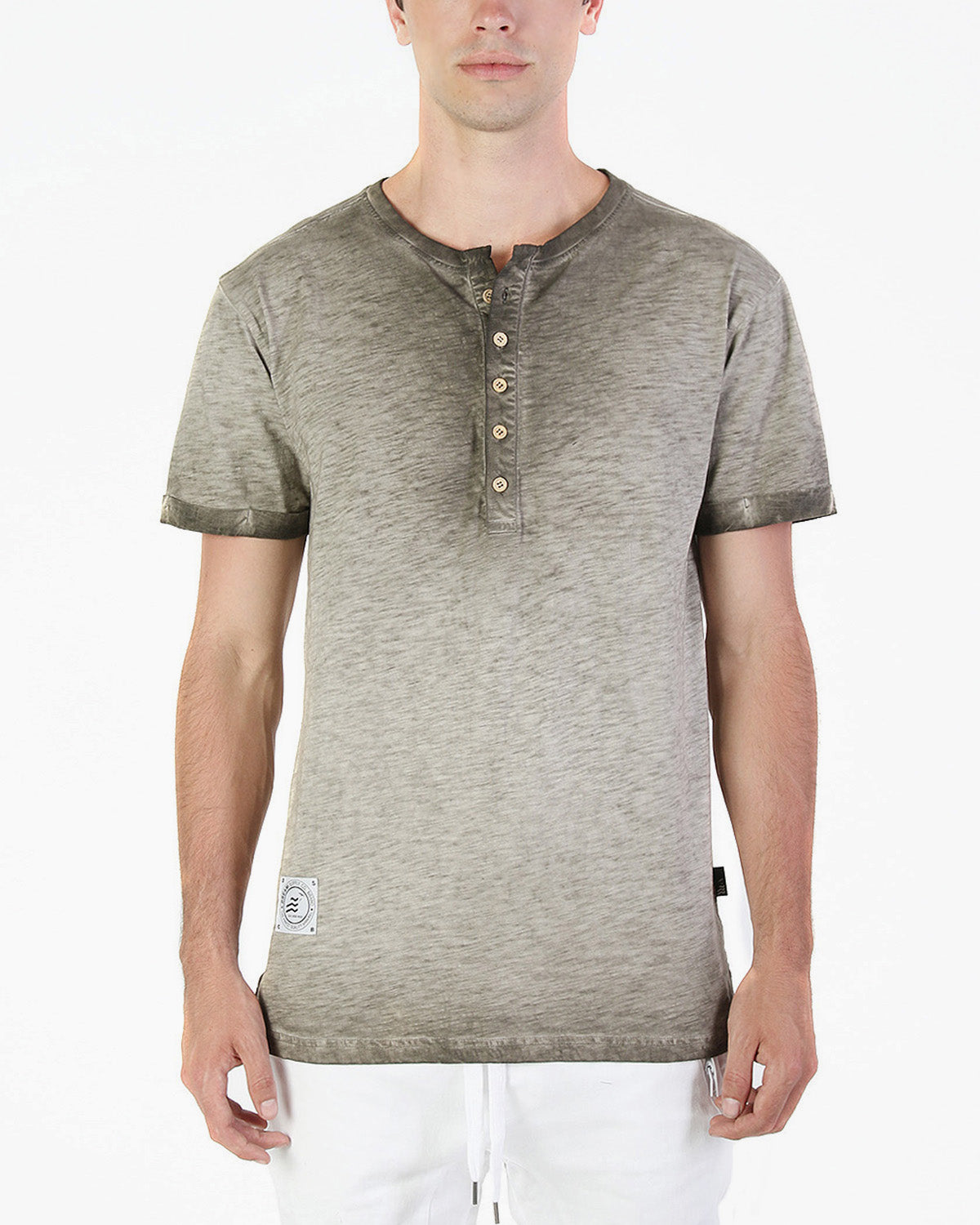 ZIMEGO Men's Vintage Color Dyed Short Sleeve Crew Neck Chest Pocket Henley Shirt-0