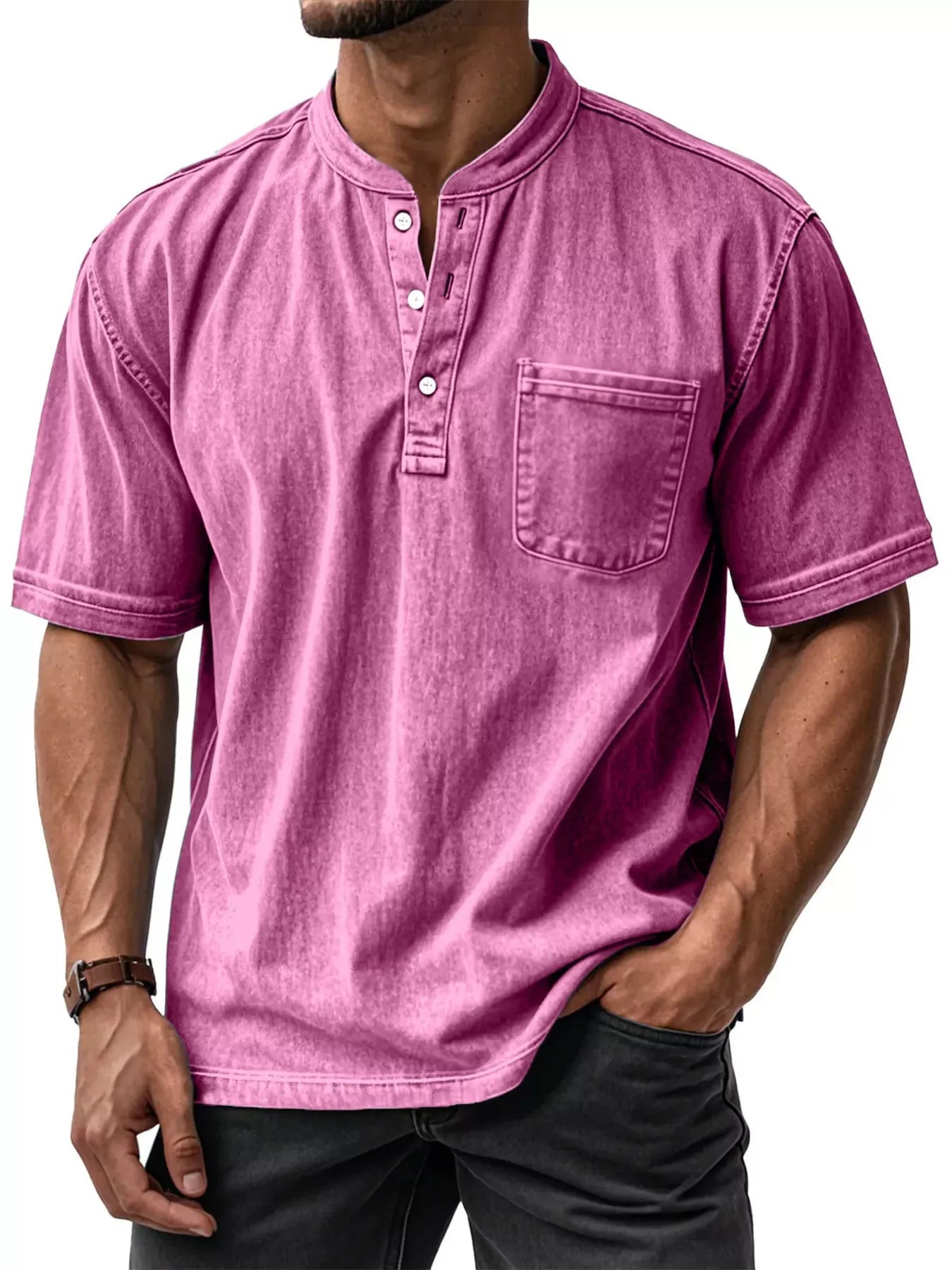 Men's Full Size Button Detail Short Sleeve Top Plus Size - PBNJ FASHIONS