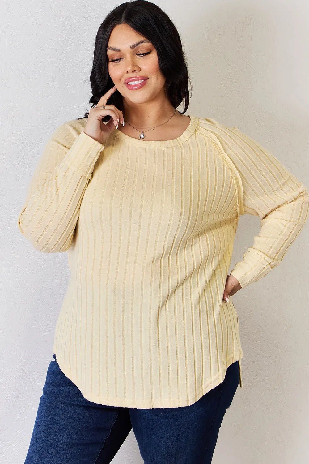 Basic Bae Full Size Ribbed Round Neck Slit T-Shirt - PBNJ FASHIONS