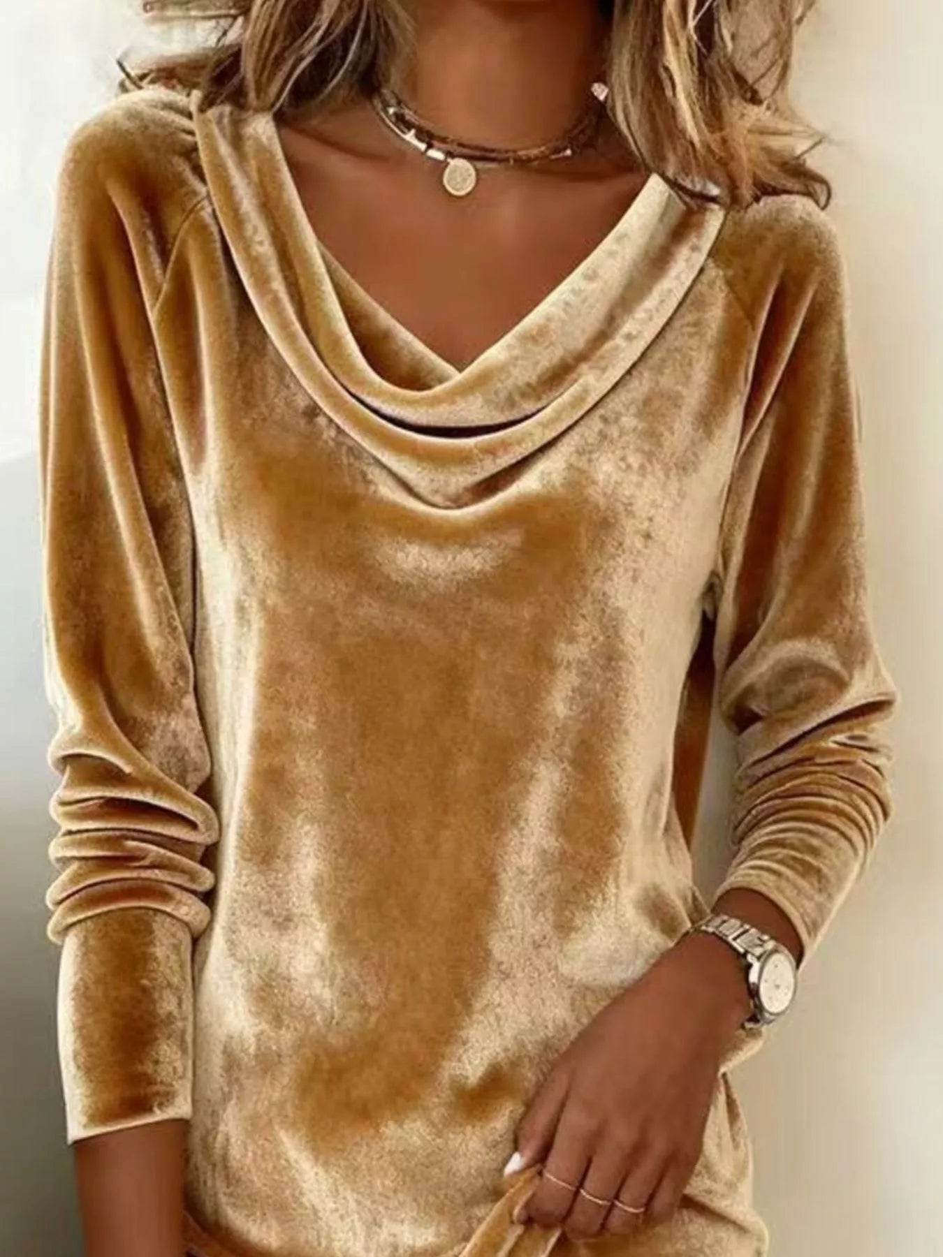 Velvet Cowl Neck Long Sleeve Mini Dress - PBNJ FASHIONS