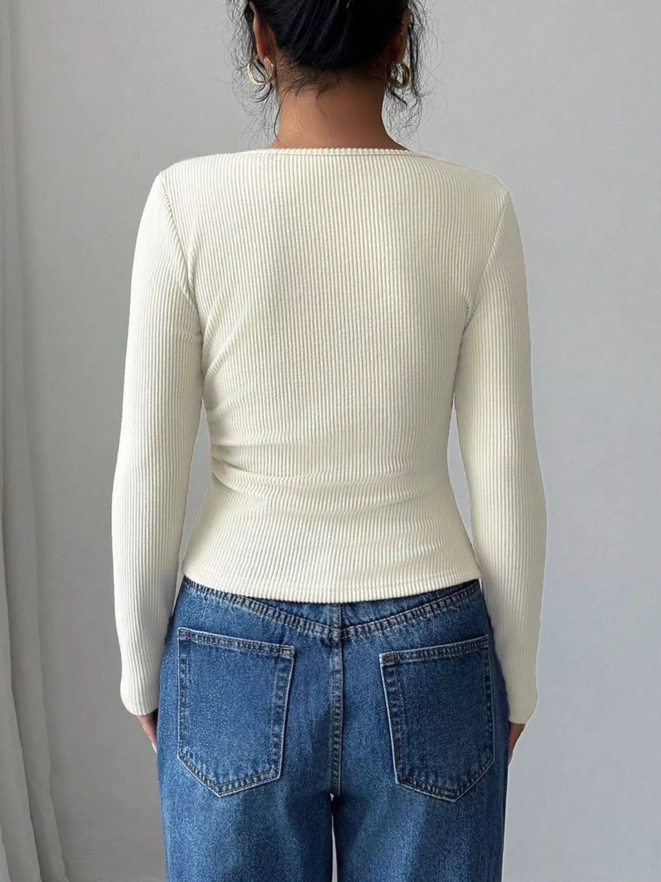 Ribbed Knit Asymmetrical Long Sleeve T-Shirt - PBNJ FASHIONS