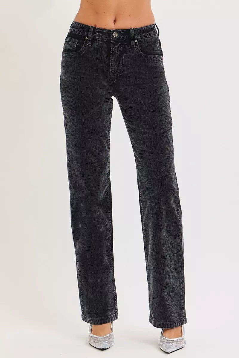 RISEN Tummy Control Mid Rise Straight Leg Corduroy Pants - PBNJ FASHIONS