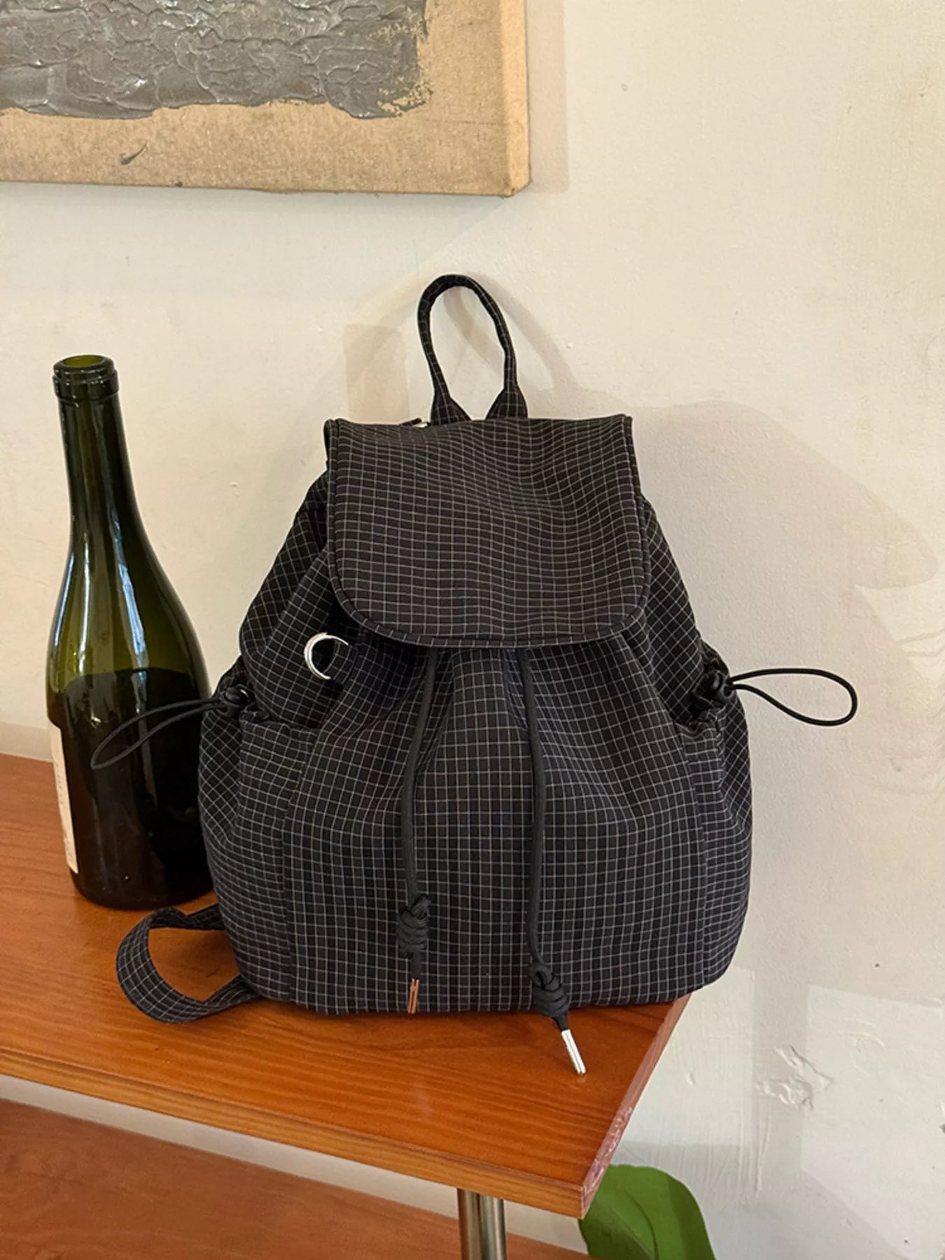 Plaid Drawstring Closure Backpack Bag - PBNJ FASHIONS