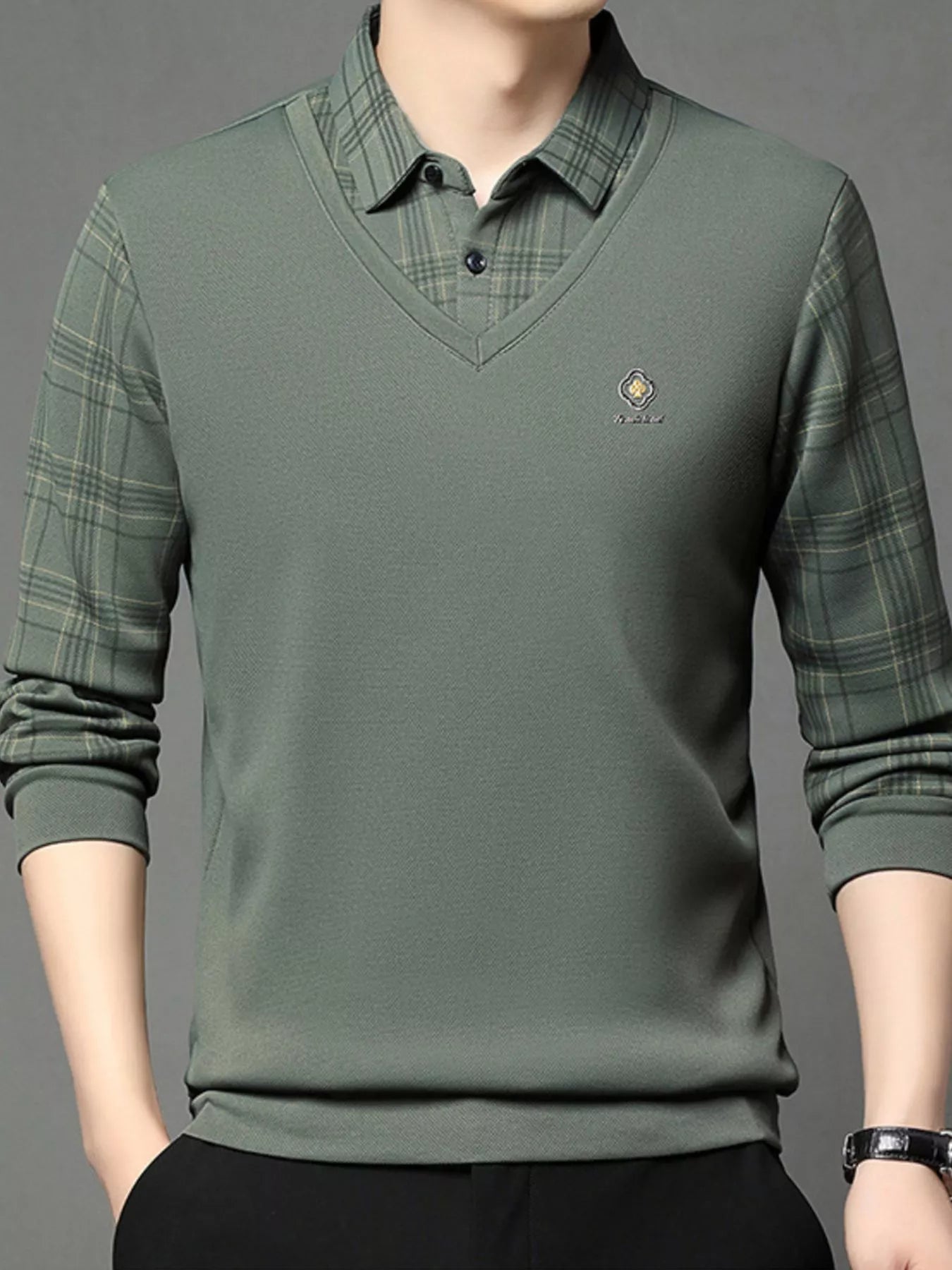 Men's Plus Size Layered - Look Long Sleeve Polo - PBNJ FASHIONS