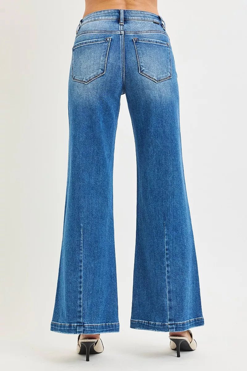 RISEN Full Size Mid Rise Wide Leg Jeans with Flared Look Plus Size - PBNJ FASHIONS