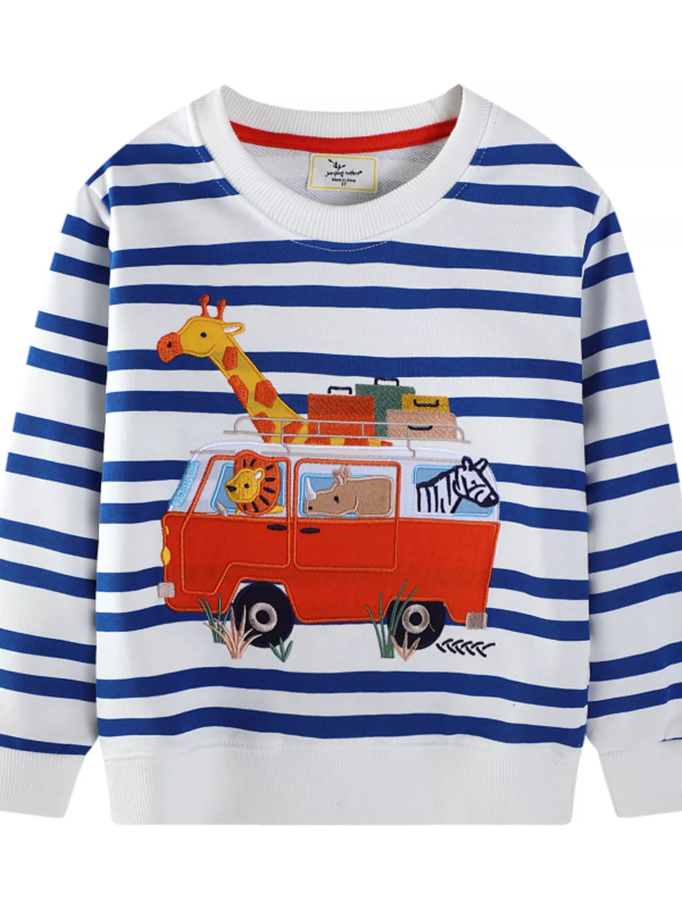 Children's Striped Animal Adventure Embroidered Sweatshirt - PBNJ FASHIONS