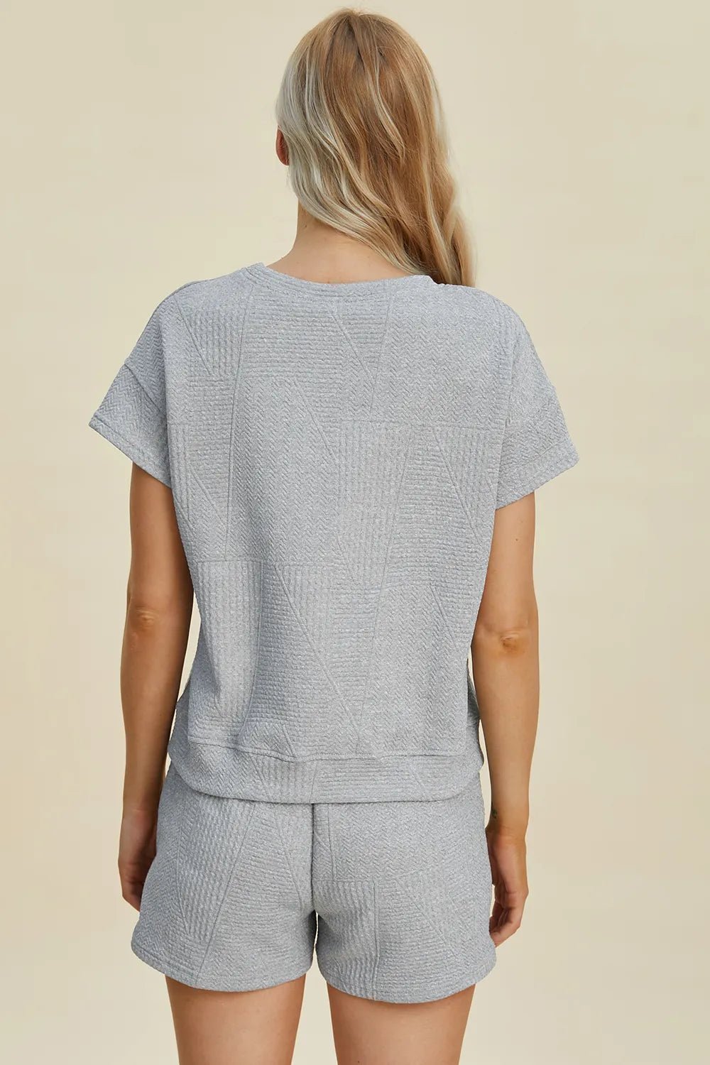 Double Take Full Size Texture Short Sleeve Top and Shorts Set - PBNJ FASHIONS