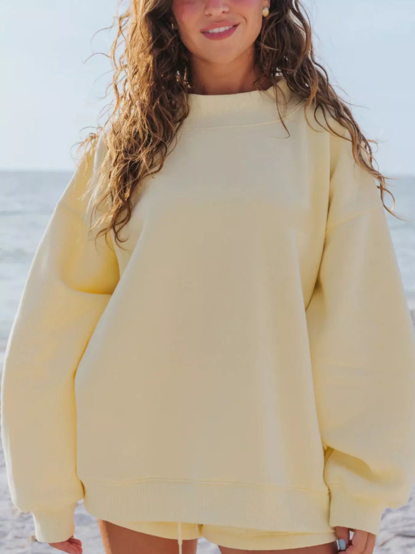 Relaxed Fit Round Neck Sweatshirt and Shorts Set - PBNJ FASHIONS