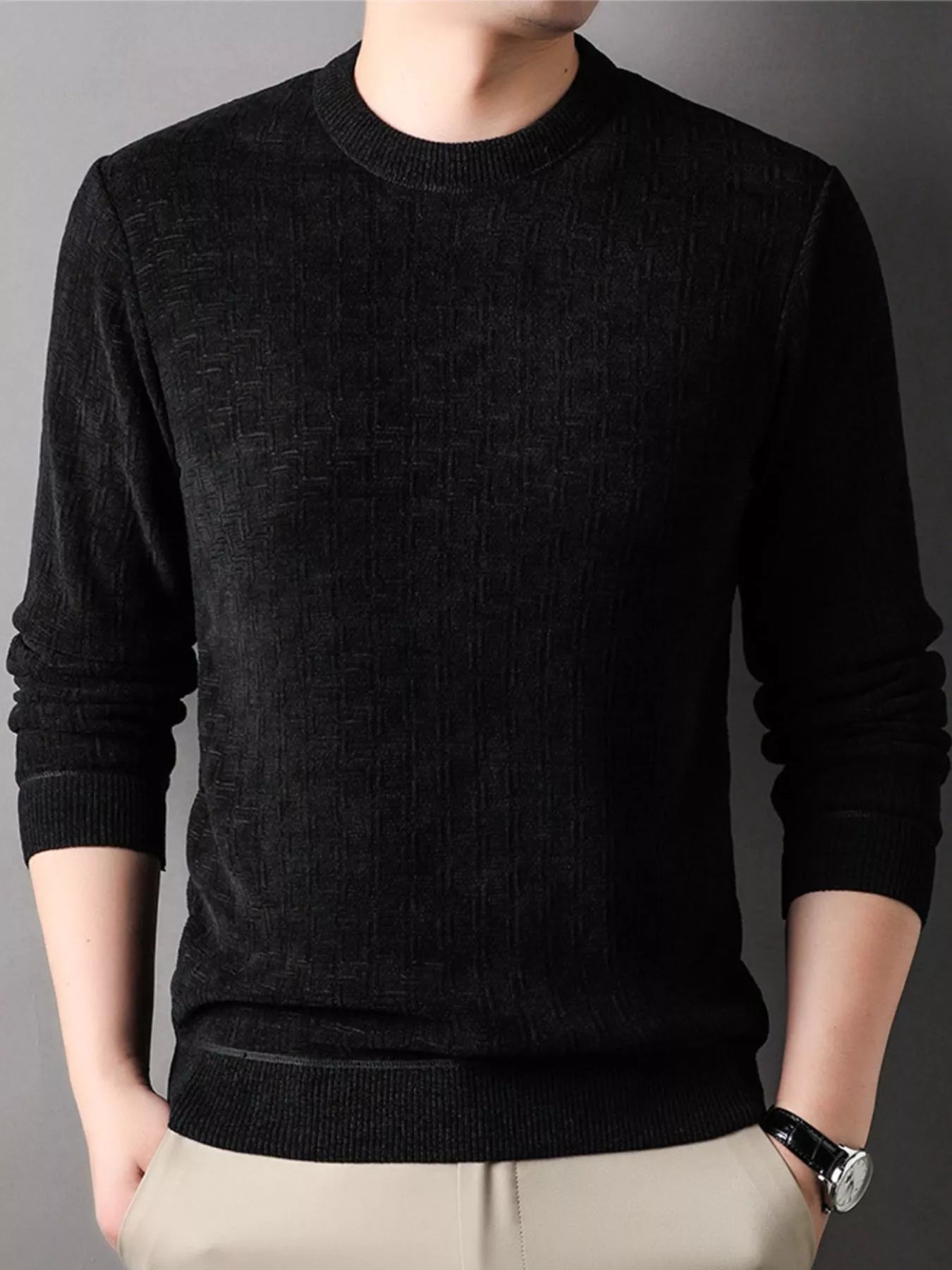 Men's Plus Size Round Neck Long Sleeve Knit Top - PBNJ FASHIONS