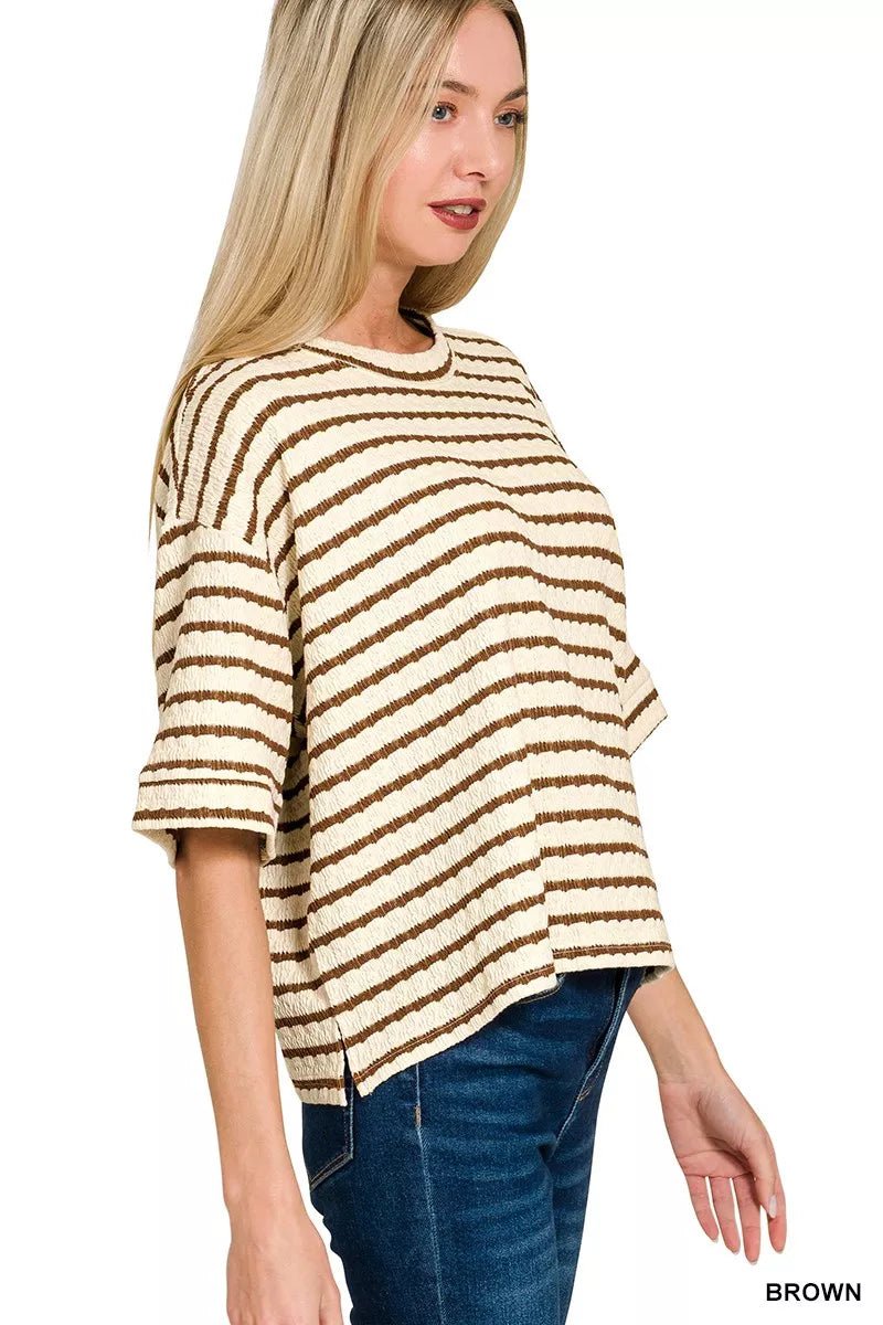 Zenana Striped Short Sleeve Tee & Shorts Set - PBNJ FASHIONS