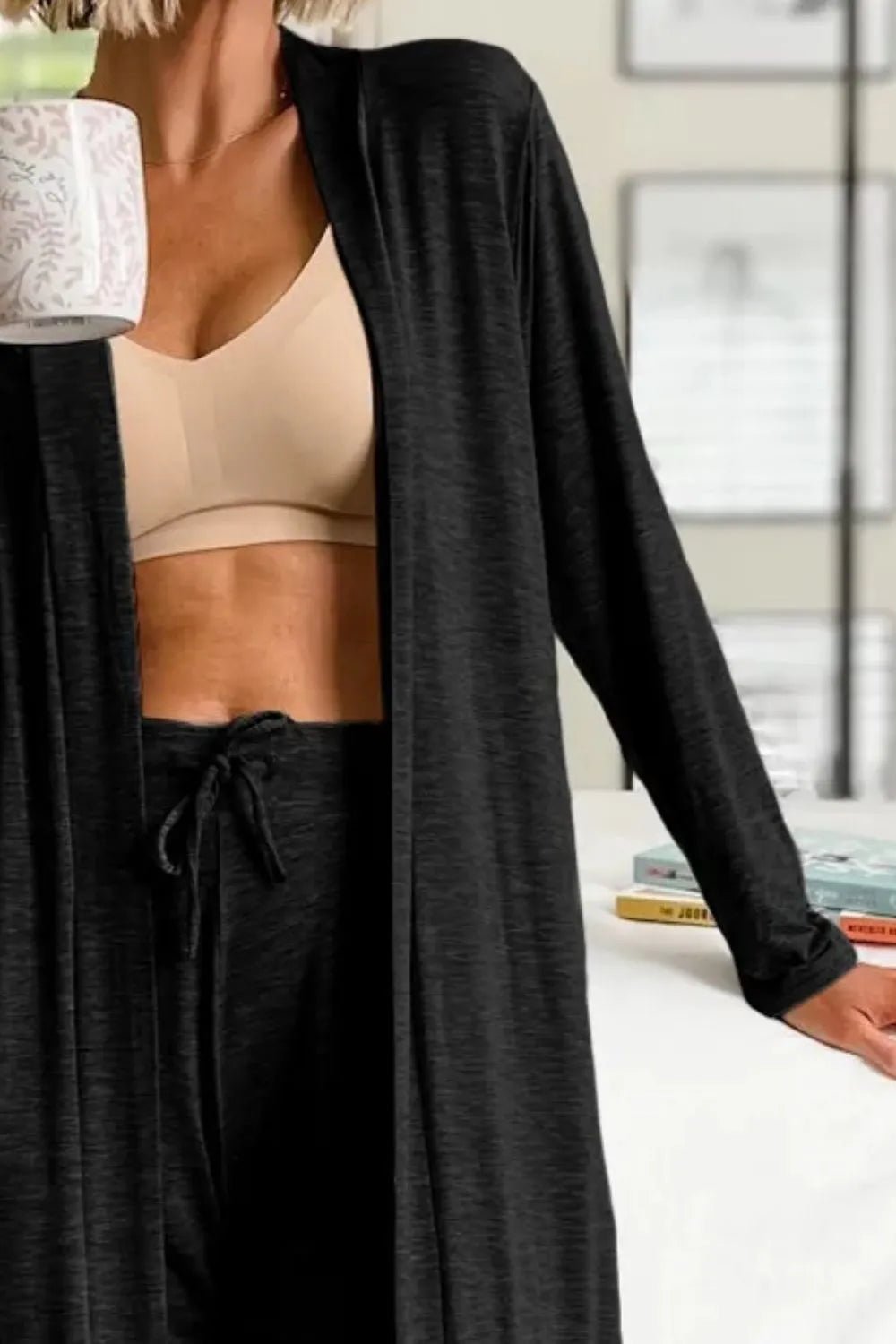 Open Front Long Sleeve Cardigan and Pants Lounge Set - PBNJ FASHIONS
