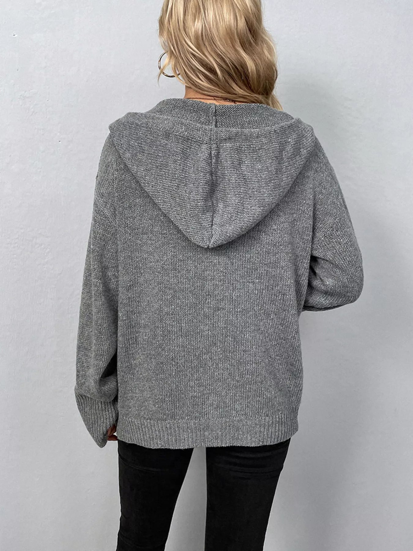 Full Size Cozy Knit Hooded Button - Down Cardigan Plus Size - PBNJ FASHIONS