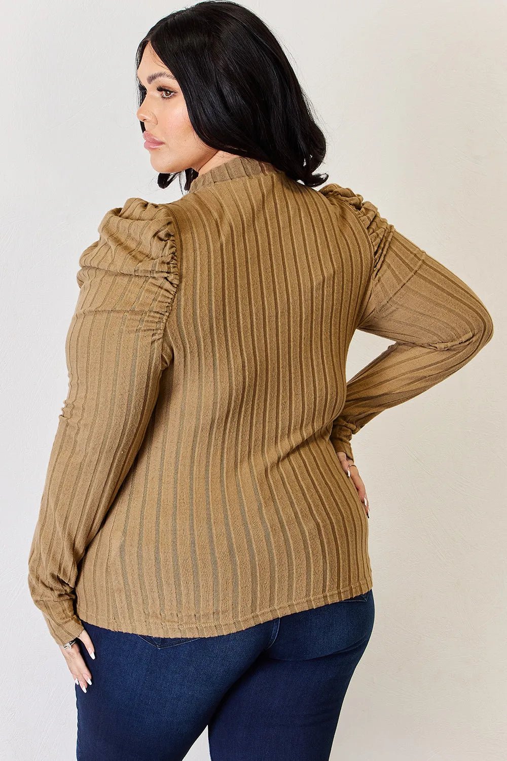 Basic Bae Full Size Ribbed Mock Neck Puff Sleeve T-Shirt - PBNJ FASHIONS