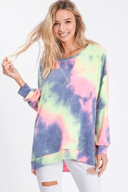 BiBi Tie Dye French Terry Print Top - PBNJ FASHIONS