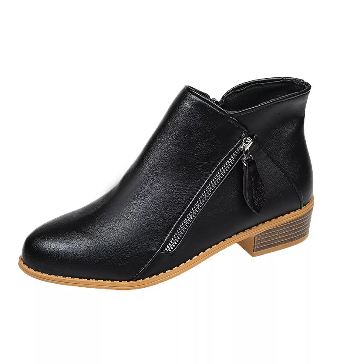 Chic Zip-Up Ankle Boots: Comfortable and Stylish with Block Heels for Effortless Fashion Statements - Black-36