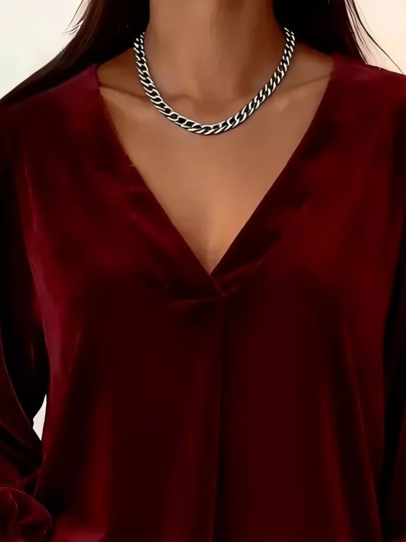 Full Size Velvet V - Neck Long Sleeve Blouse Plus Size - PBNJ FASHIONS
