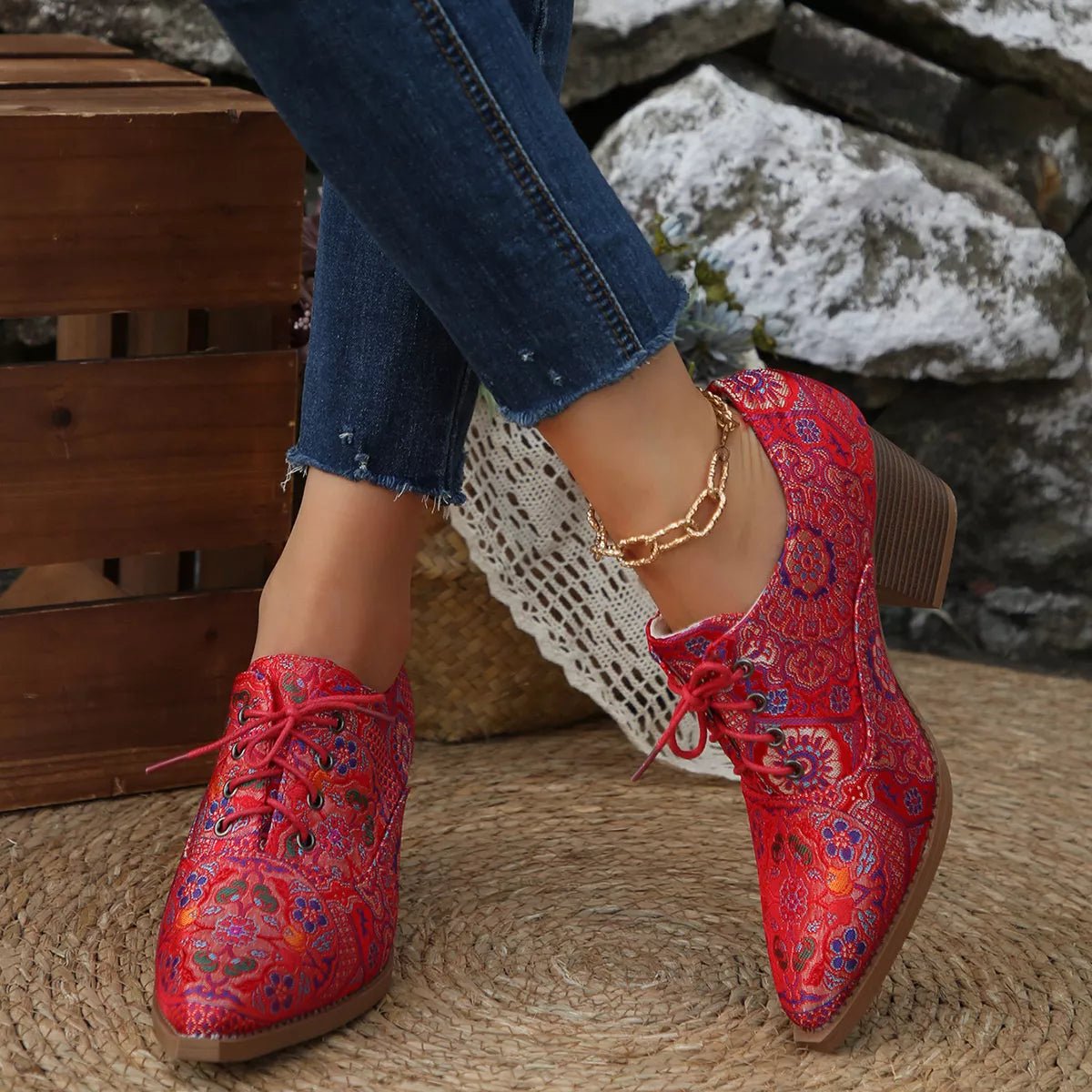 Point Toe Block Heels Ankle Boots - PBNJ FASHIONS