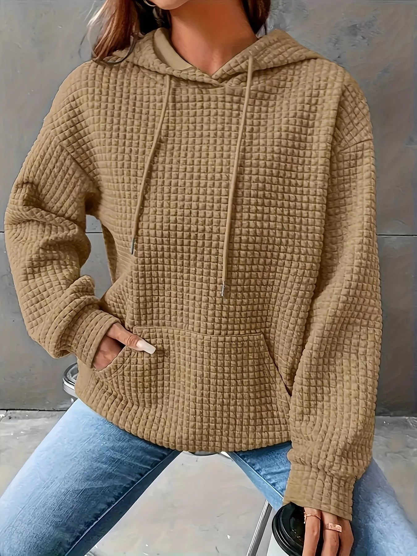 Textured Knit Drawstring Hoodie - PBNJ FASHIONS