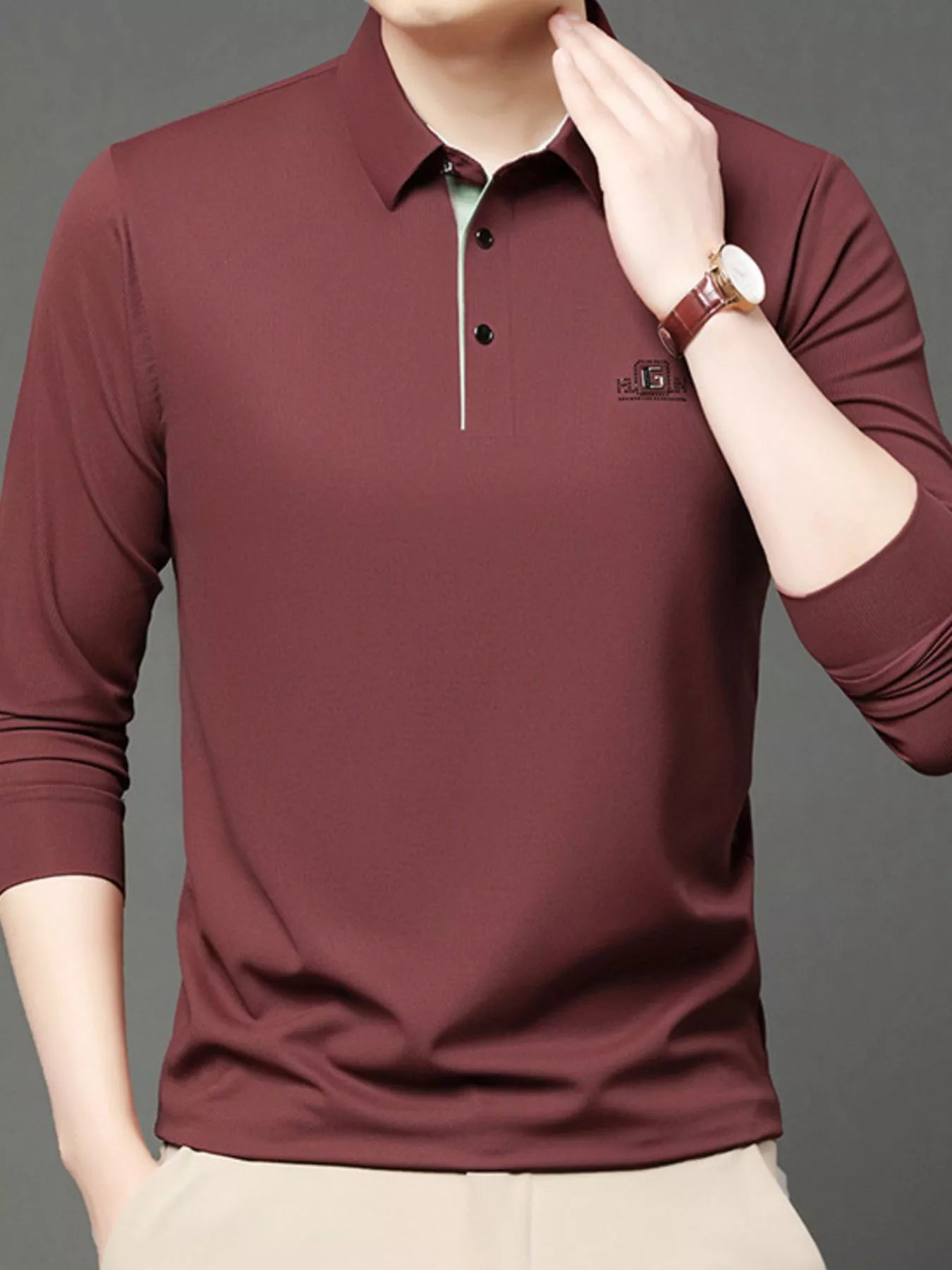 Men's Plus Size Button Detail Long Sleeve Polo - PBNJ FASHIONS