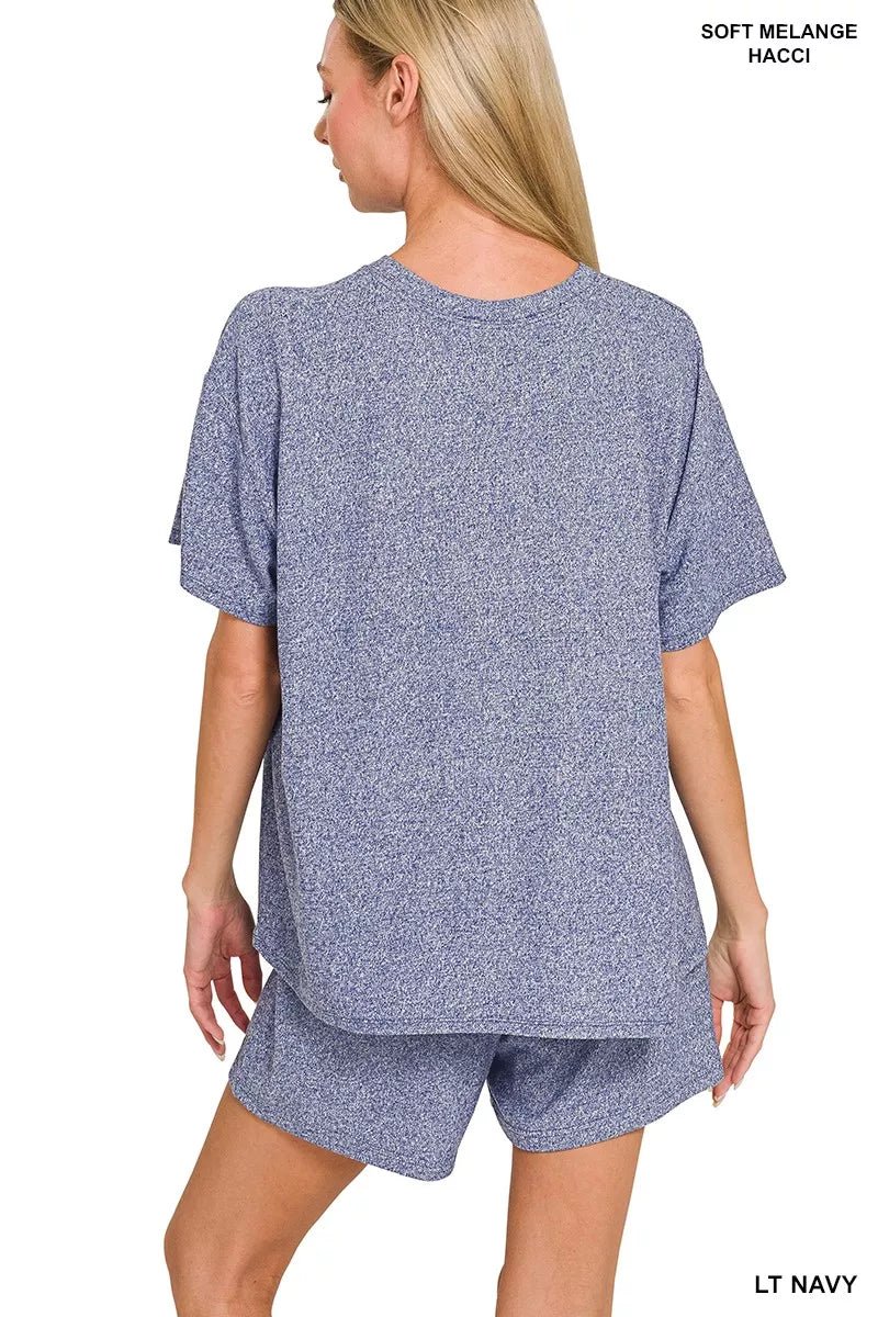 Zenana Soft Melange Short Sleeve Tee and Shorts Set - PBNJ FASHIONS
