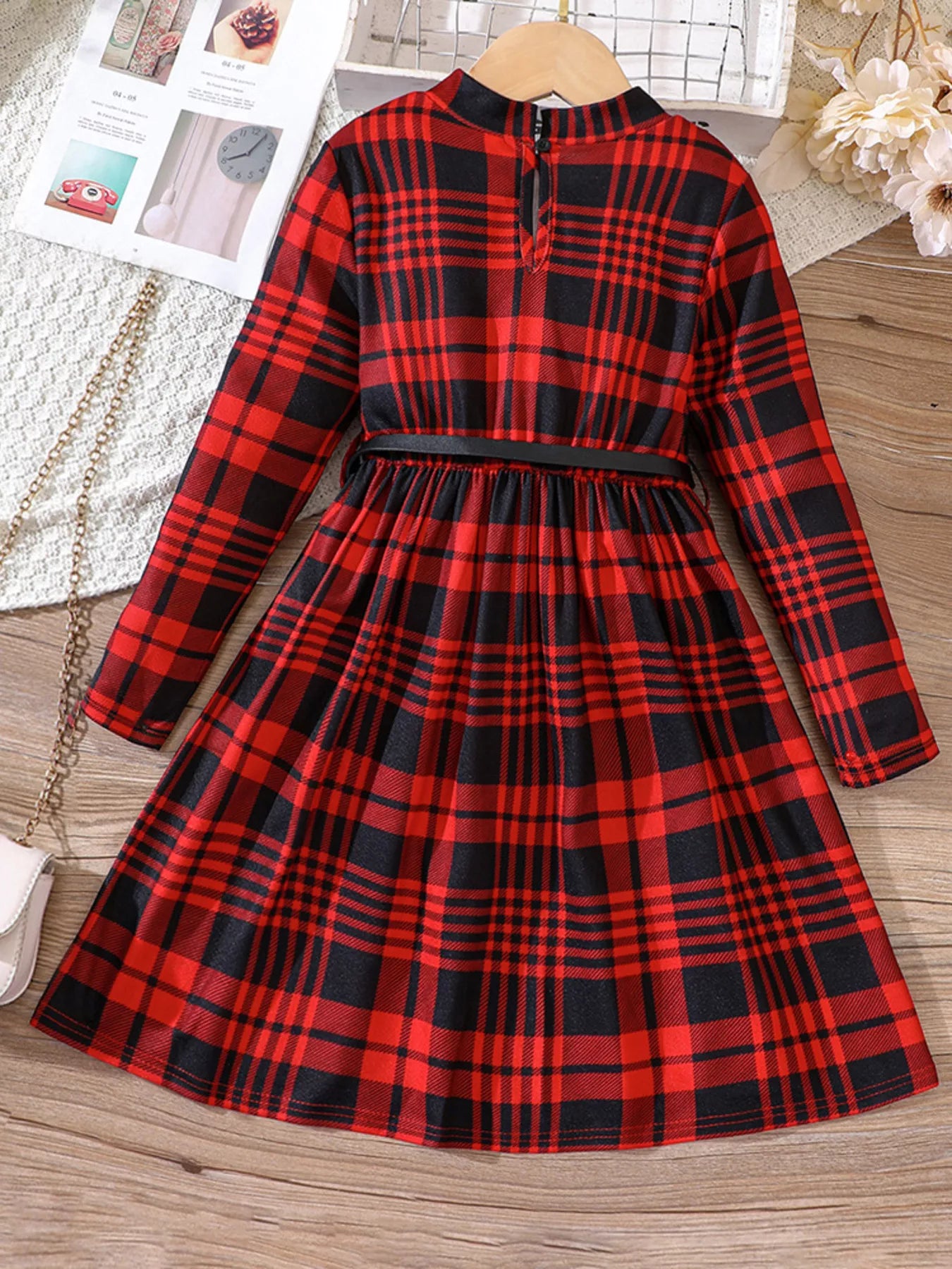 Children's Plaid Print Long Sleeve Dress - PBNJ FASHIONS