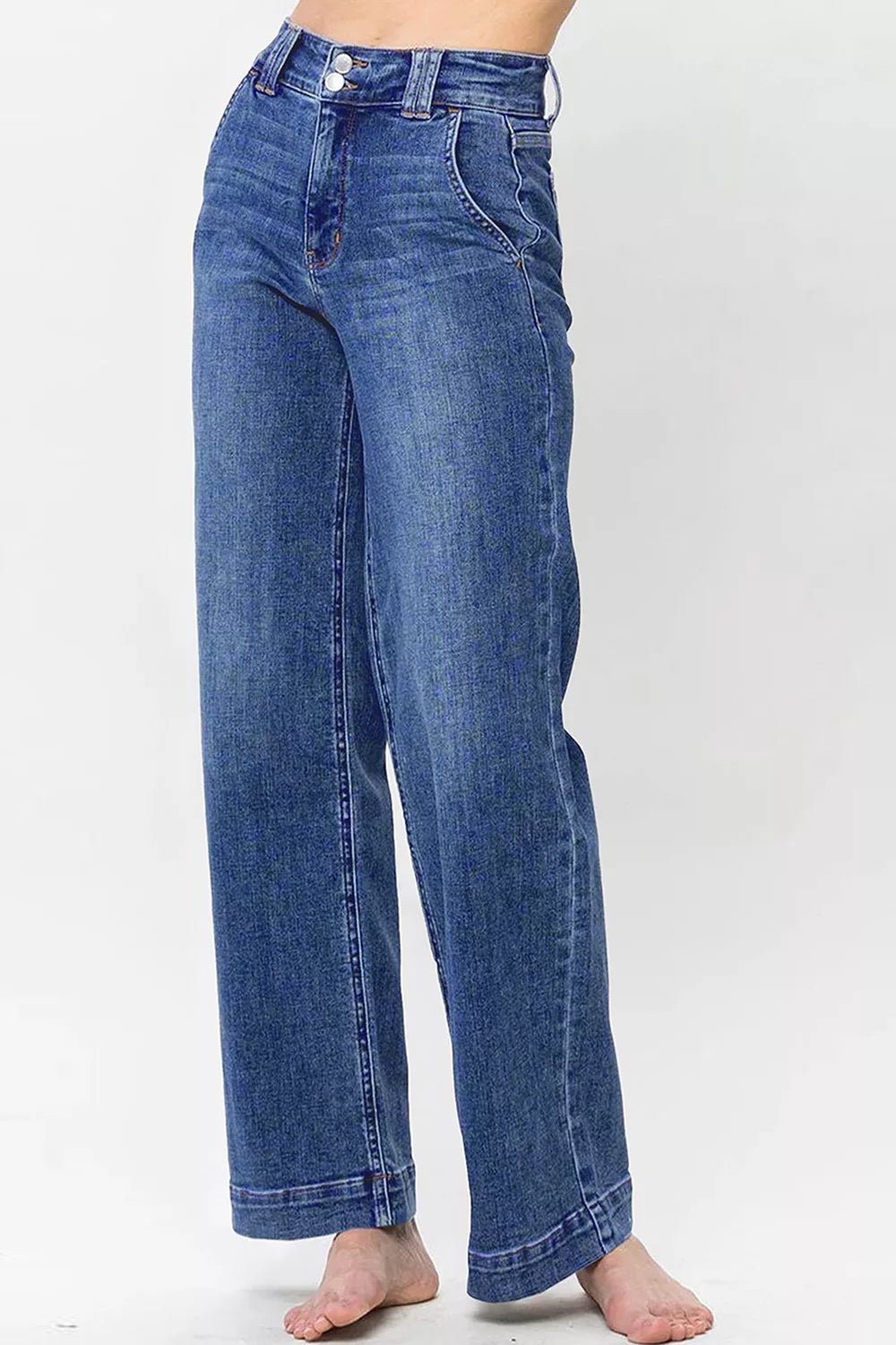 Double Button Zip Fly Straight Leg Jeans - PBNJ FASHIONS