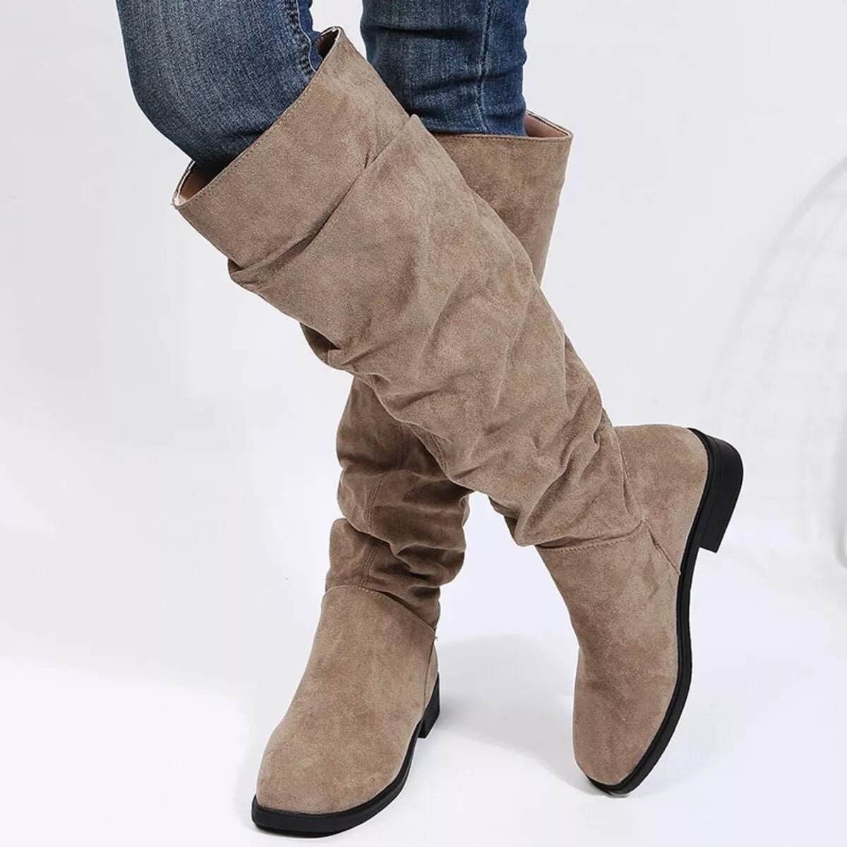 Trendy Slouchy Boots - Khaki-35- - PBNJ FASHIONS