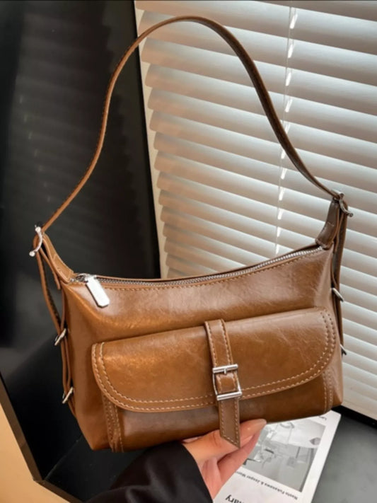 Vintage Style Buckle Decor Crossbody Bag - PBNJ FASHIONS