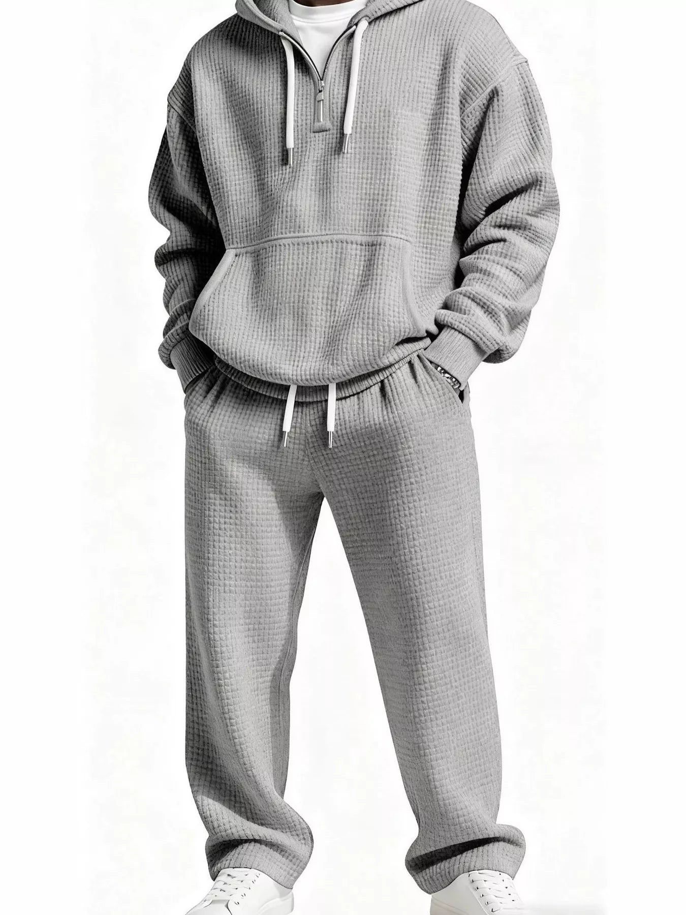 Men's Full Size Casual Waffle Knit Hoodie and Pants Set Plus Size - PBNJ FASHIONS