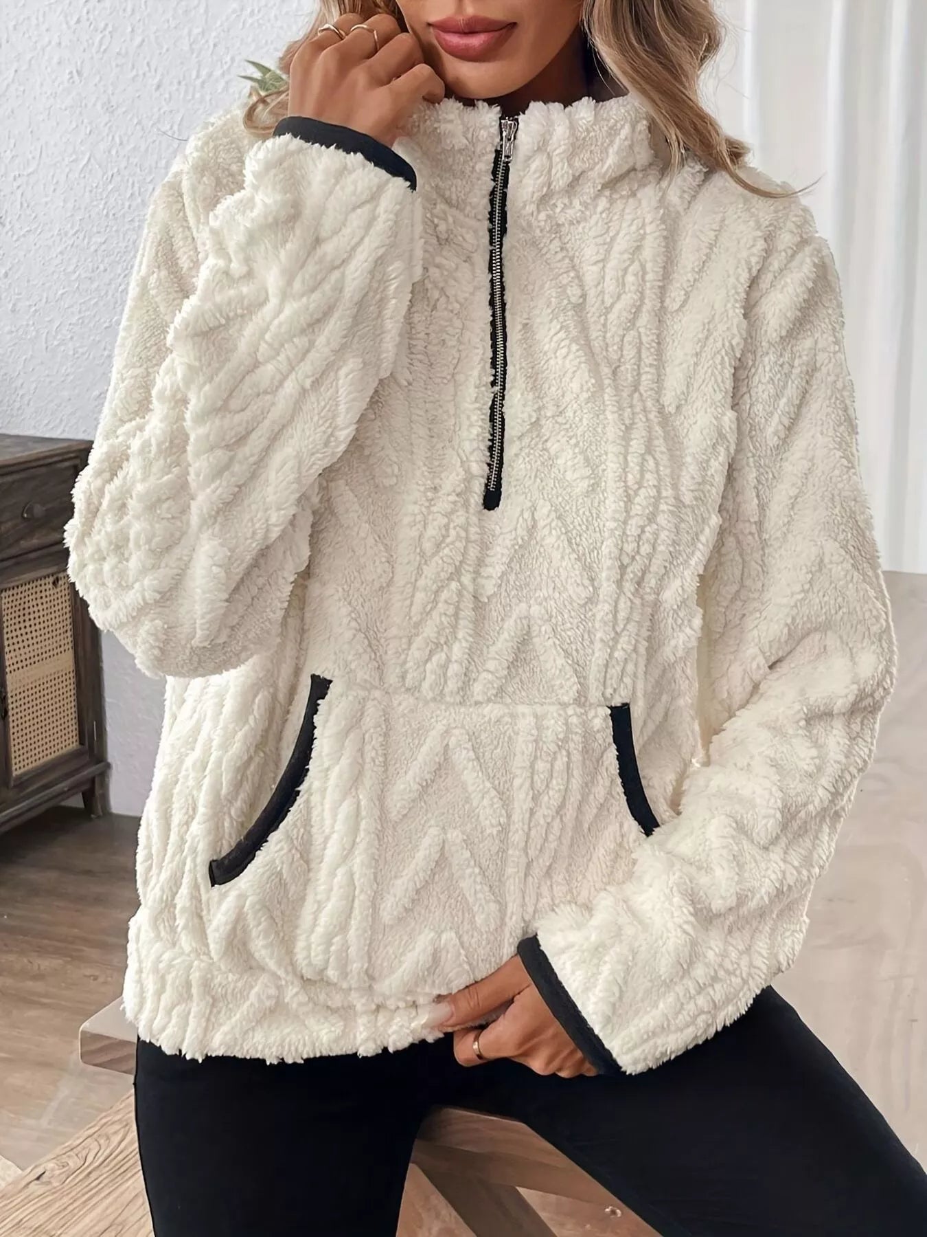 Full Size Half Zip Kangaroo Pocket Sweatshirt Plus Size - PBNJ FASHIONS