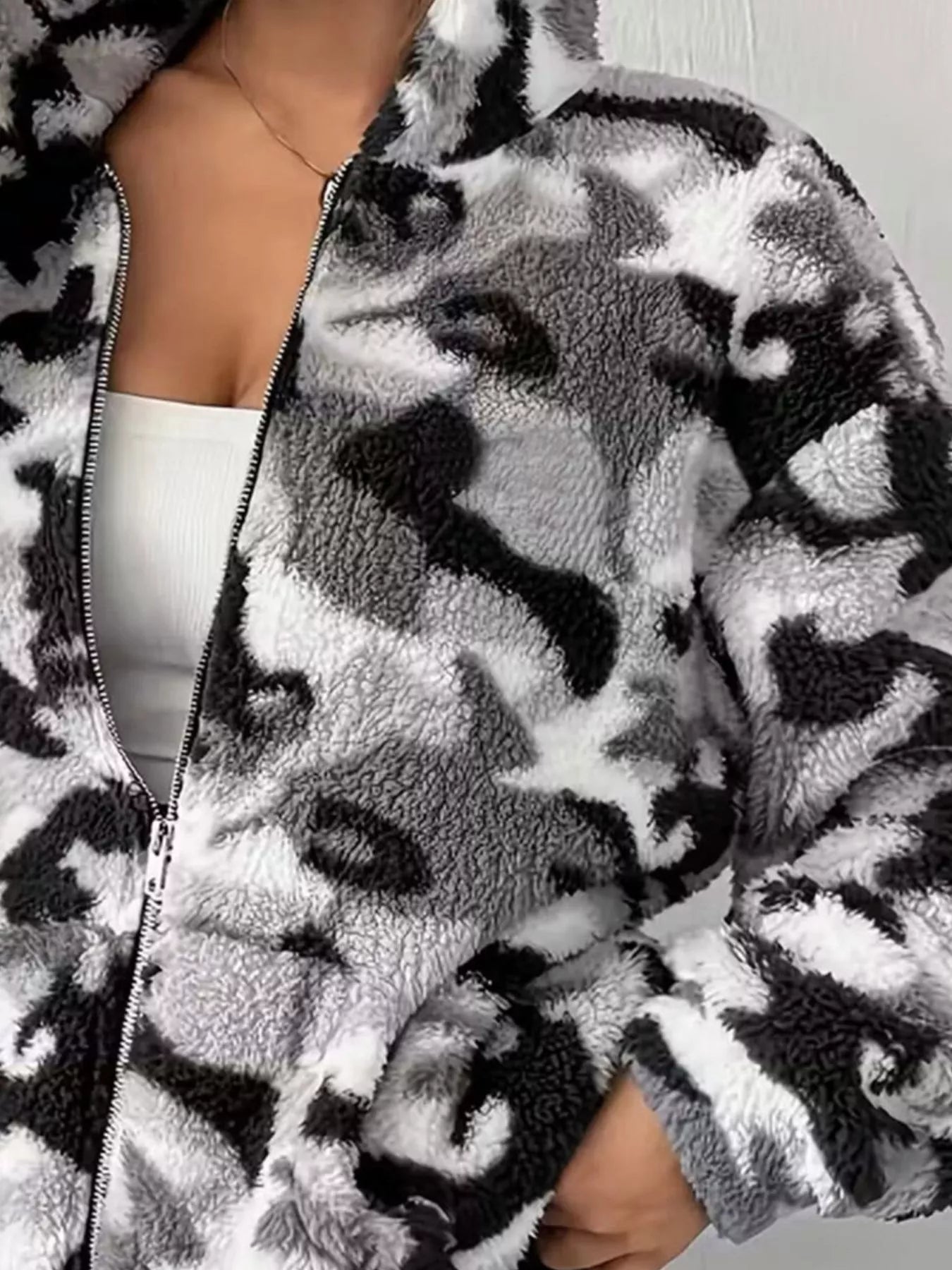 Fuzzy Camo Zip - Up Hoodie - PBNJ FASHIONS