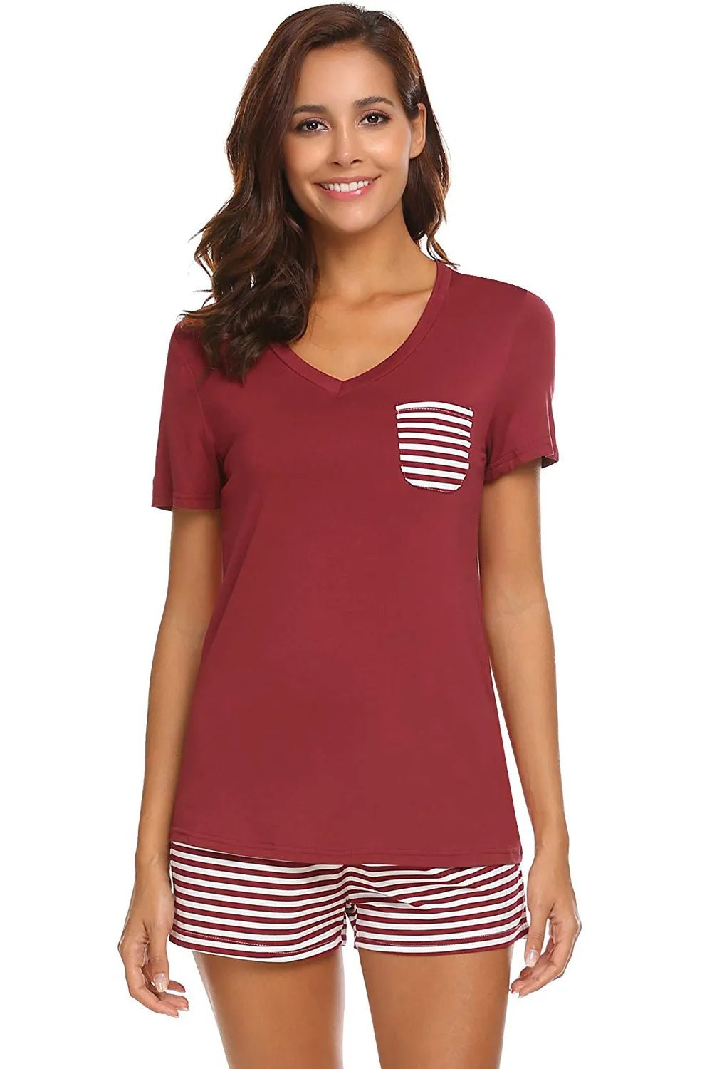 Striped Short Sleeve Top and Shorts Lounge Set - PBNJ FASHIONS