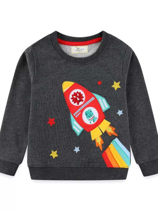 Children's Rocket Applique Crew Neck Sweatshirt - PBNJ FASHIONS