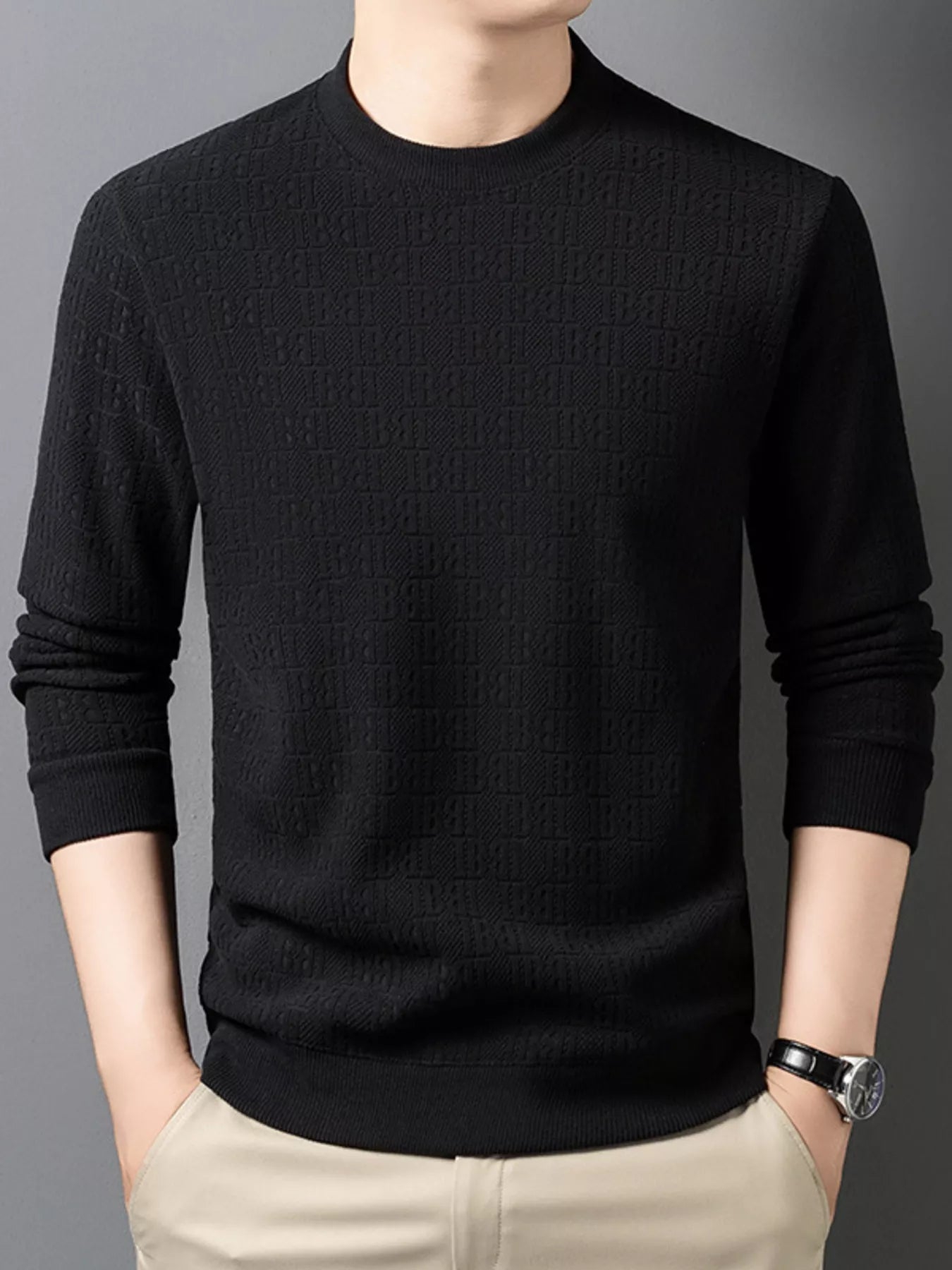 Men's Plus Size Textured Pattern Slim Fit Sweater - PBNJ FASHIONS