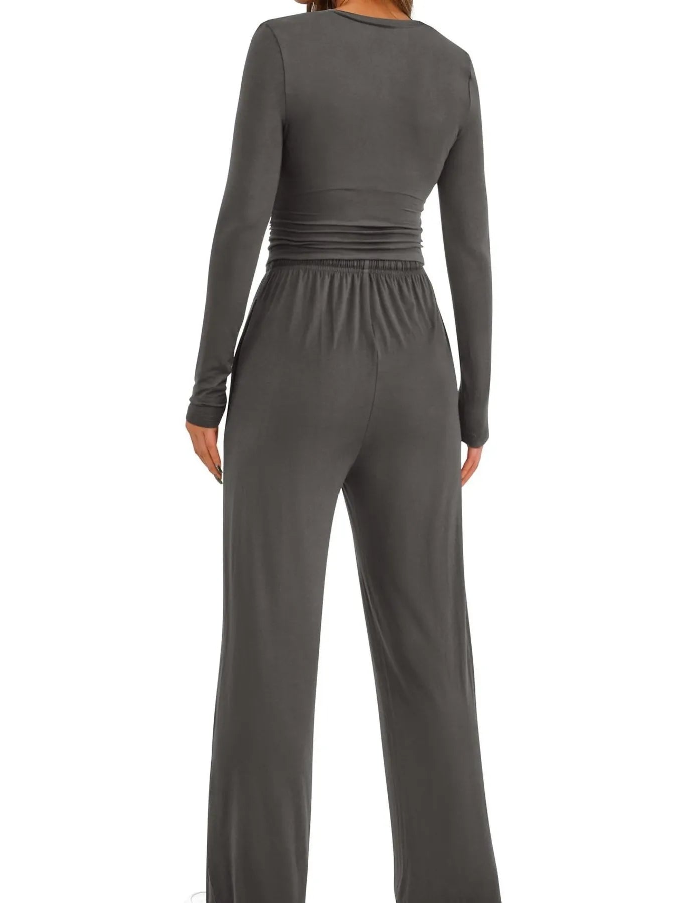 Round Neck Long Sleeve Top and Pants Set - PBNJ FASHIONS