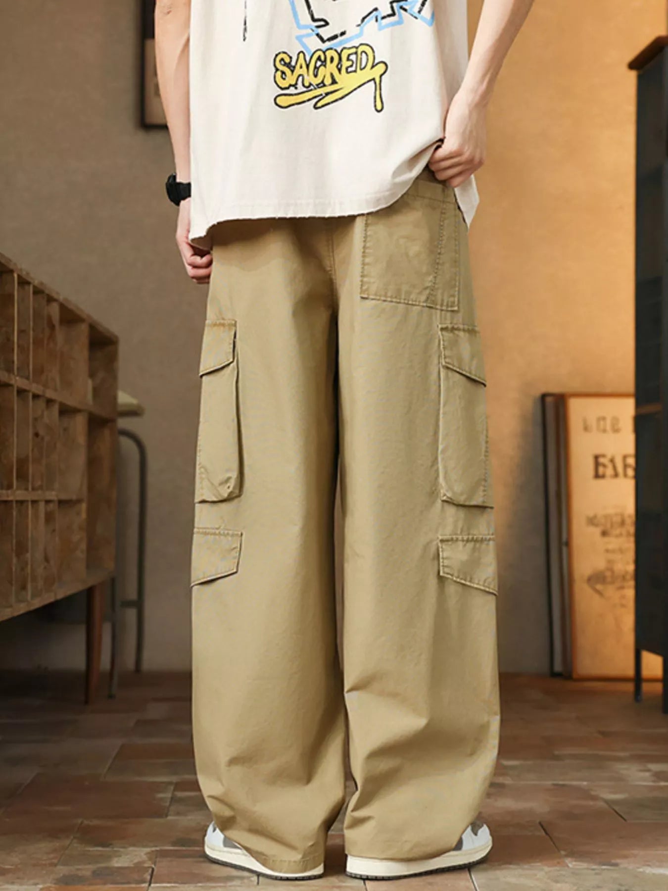Men's Plus Size Loose Fit Cargo Pants with Drawstring - PBNJ FASHIONS