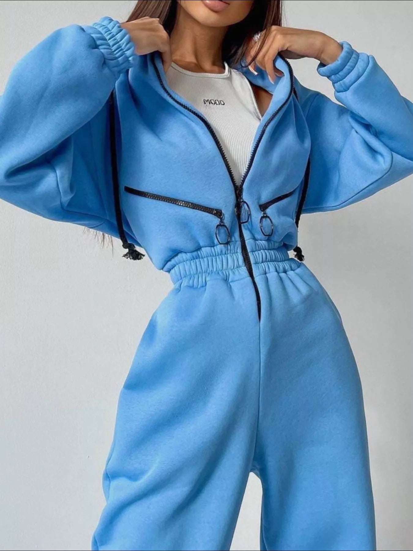 Hooded Zip - Up Long Sleeve Jumpsuit - PBNJ FASHIONS
