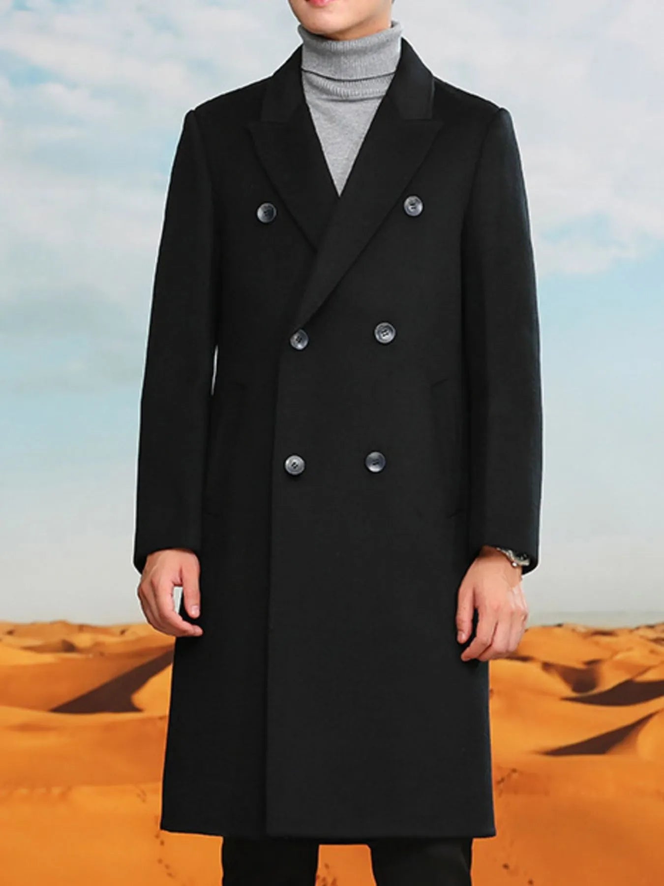 Men's Plus Size Double - Breasted Longline Coat - PBNJ FASHIONS