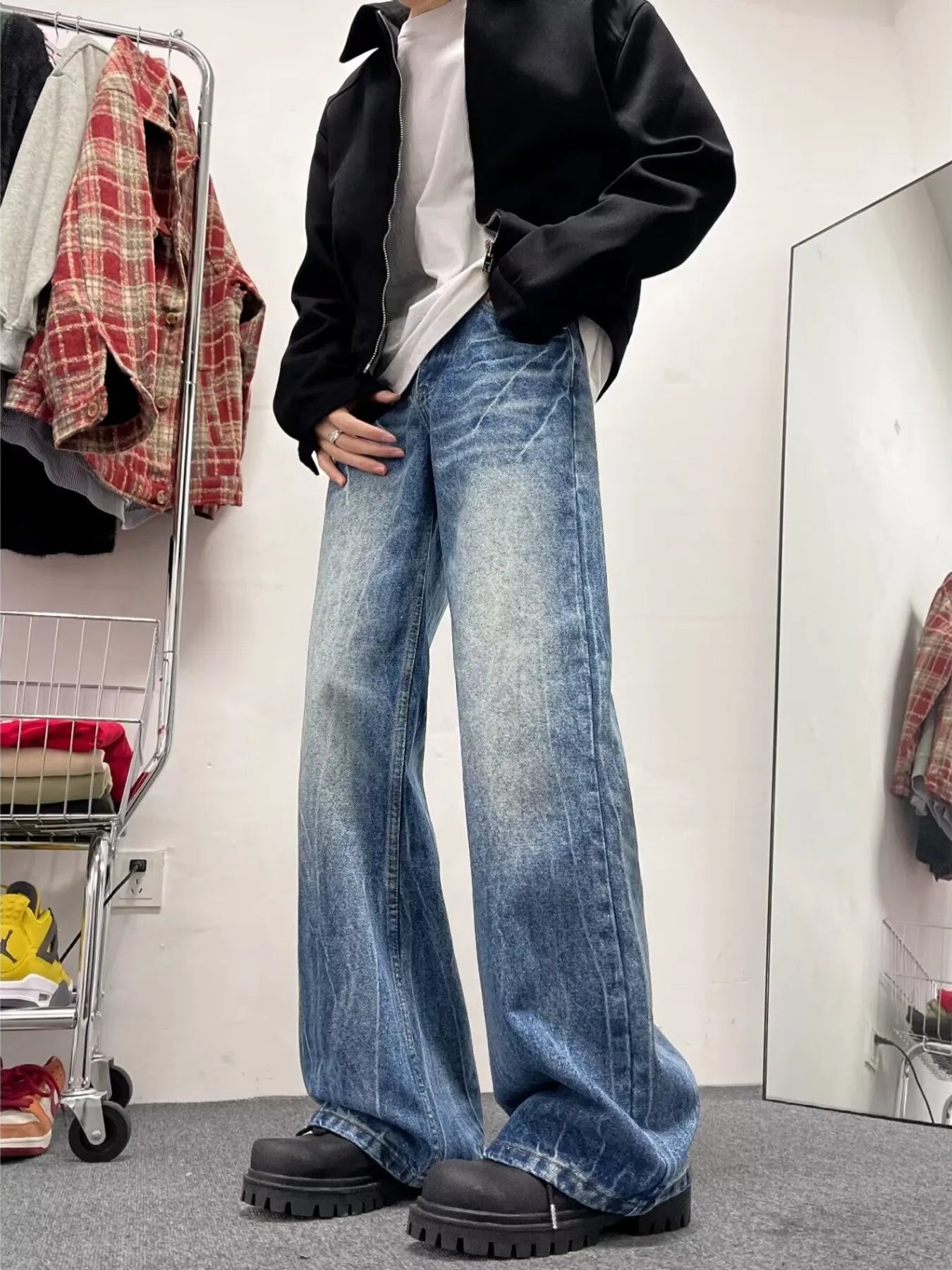 Men's Full Size Wash Wide Leg Jeans Plus Size - PBNJ FASHIONS