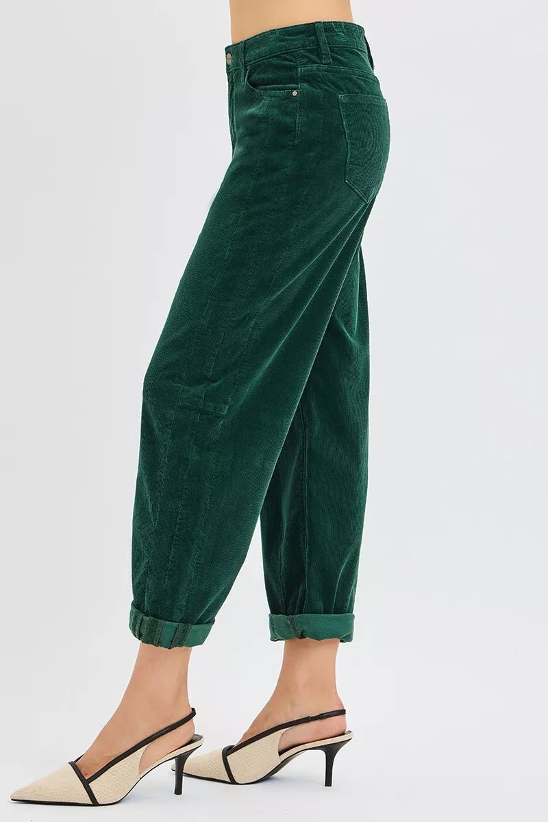 RISEN High Rise Crop Barrel Cordurory Pants - PBNJ FASHIONS
