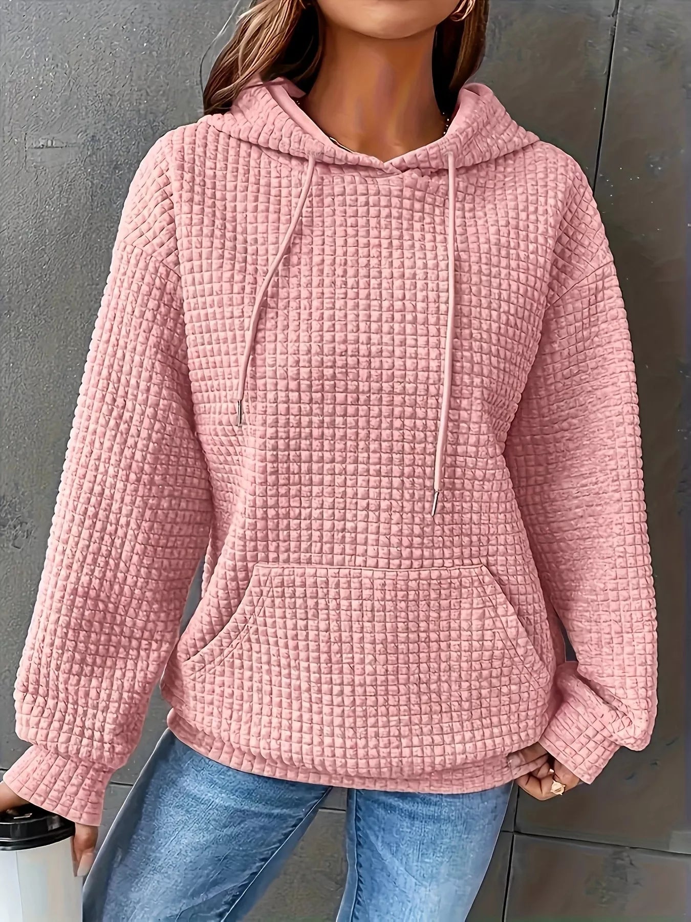 Textured Knit Drawstring Hoodie - PBNJ FASHIONS