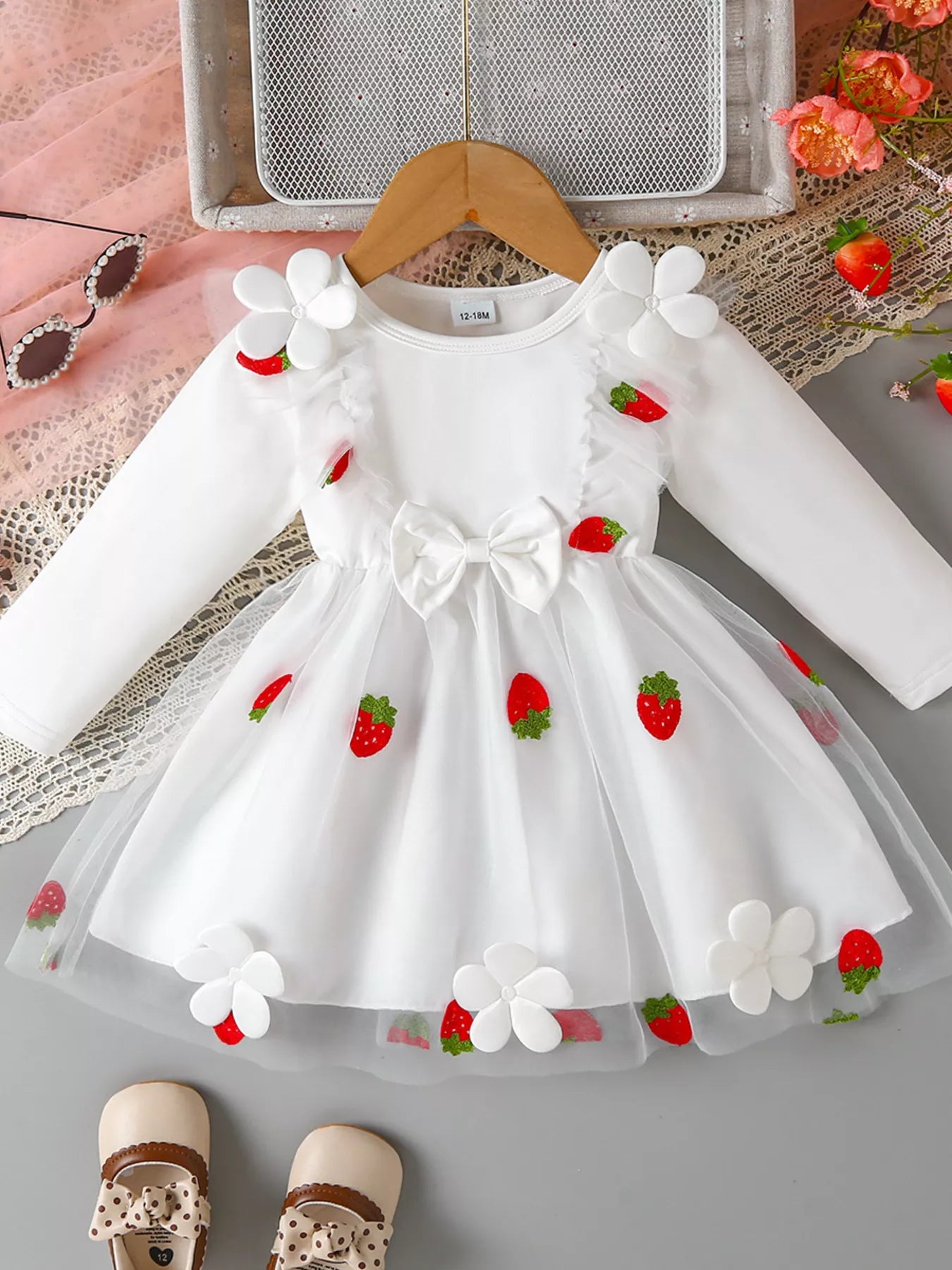 Children's Bow Decor Ruffle Trim Dress - PBNJ FASHIONS