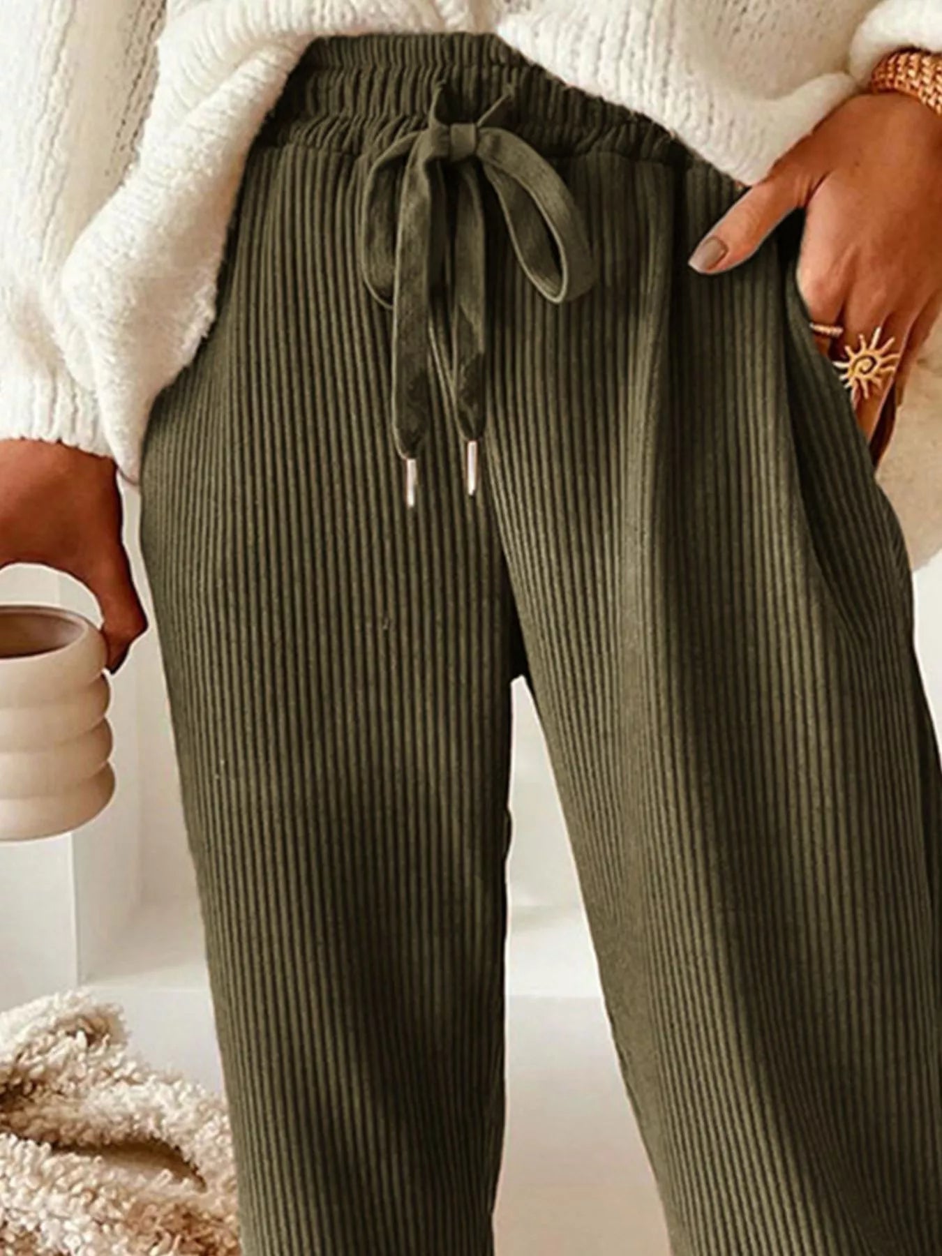 Casual Corduroy Drawstring Waist Pants - PBNJ FASHIONS